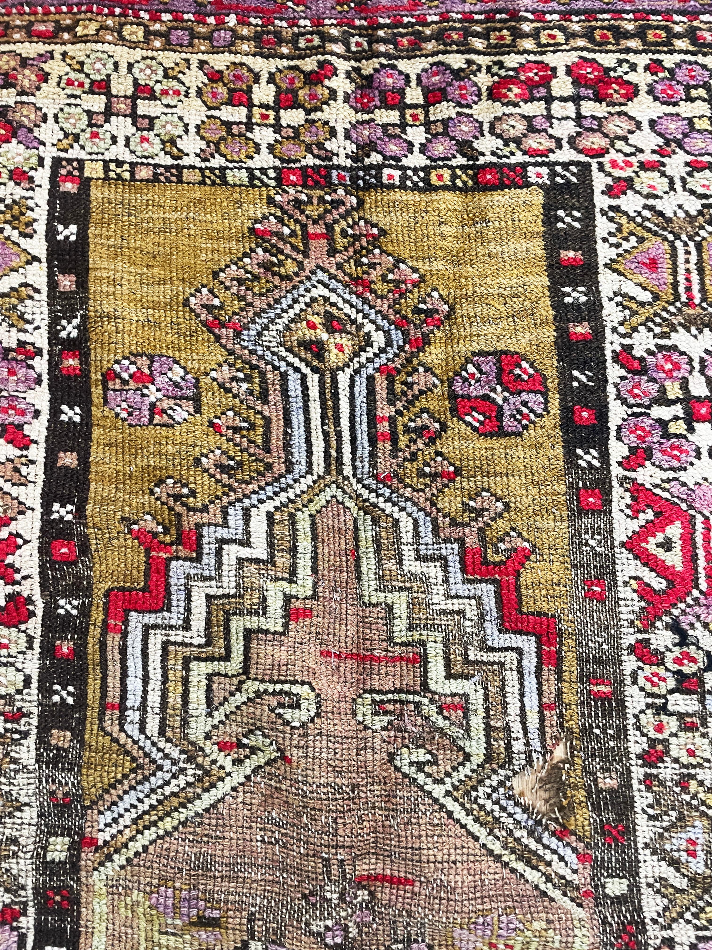 19th Century Antique Turkish Anatolian Tree of life and prayer Rug As Is