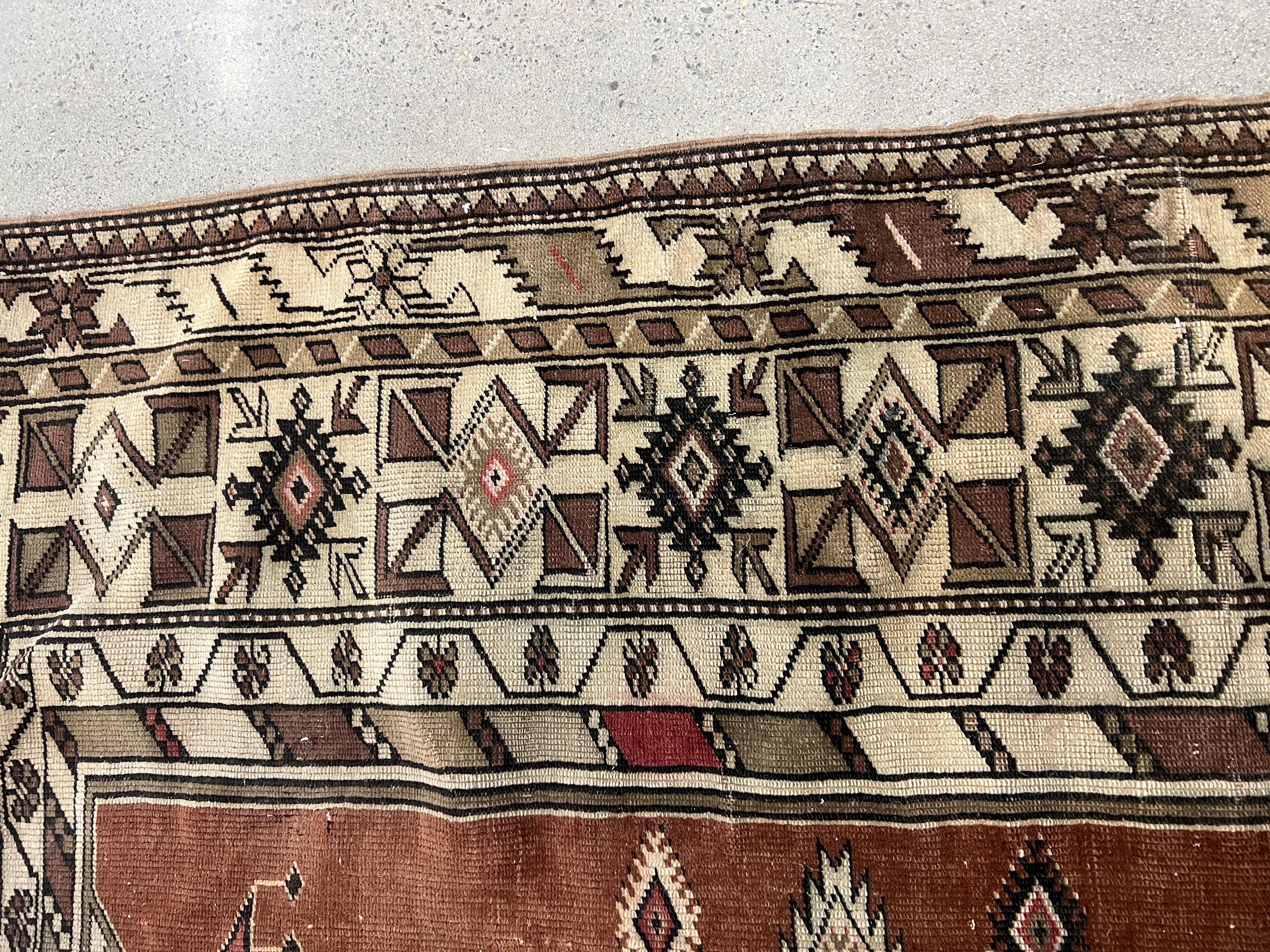 Antique Turkish Anatolian Wool Rug or Carpet  7'3