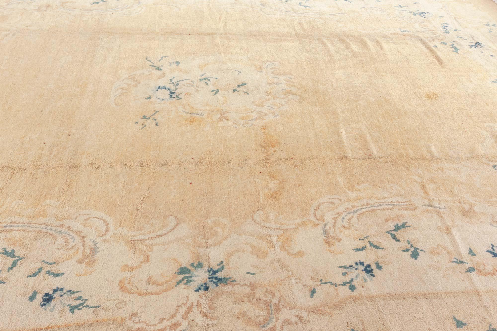 Early 20th century Turkish angora Oushak floral beige, ivory handmade mohair rug
Size: 10'8