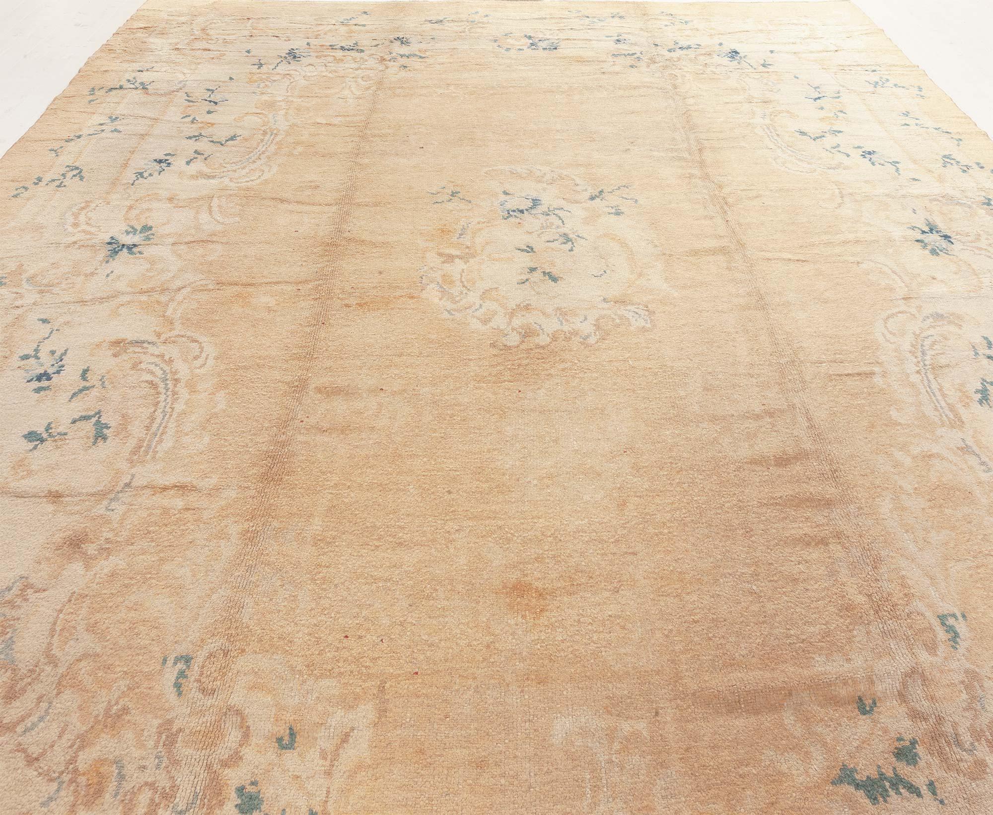 Hand-Knotted Antique Turkish Angora Oushak Floral Mohair Rug For Sale