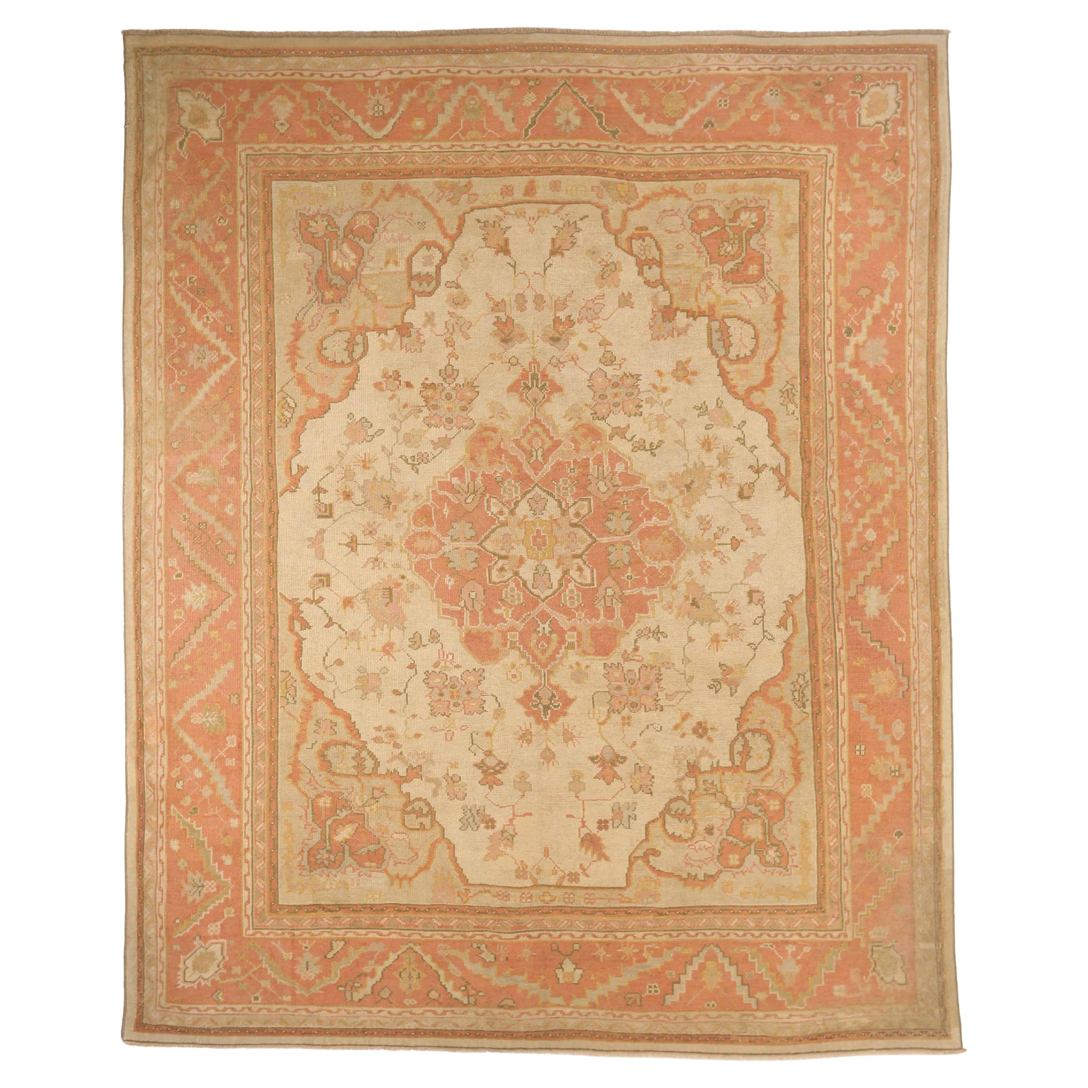 Antique Turkish Area Rug Oushak Design