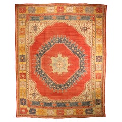 Vintage Turkish Area Rug Oushak Design