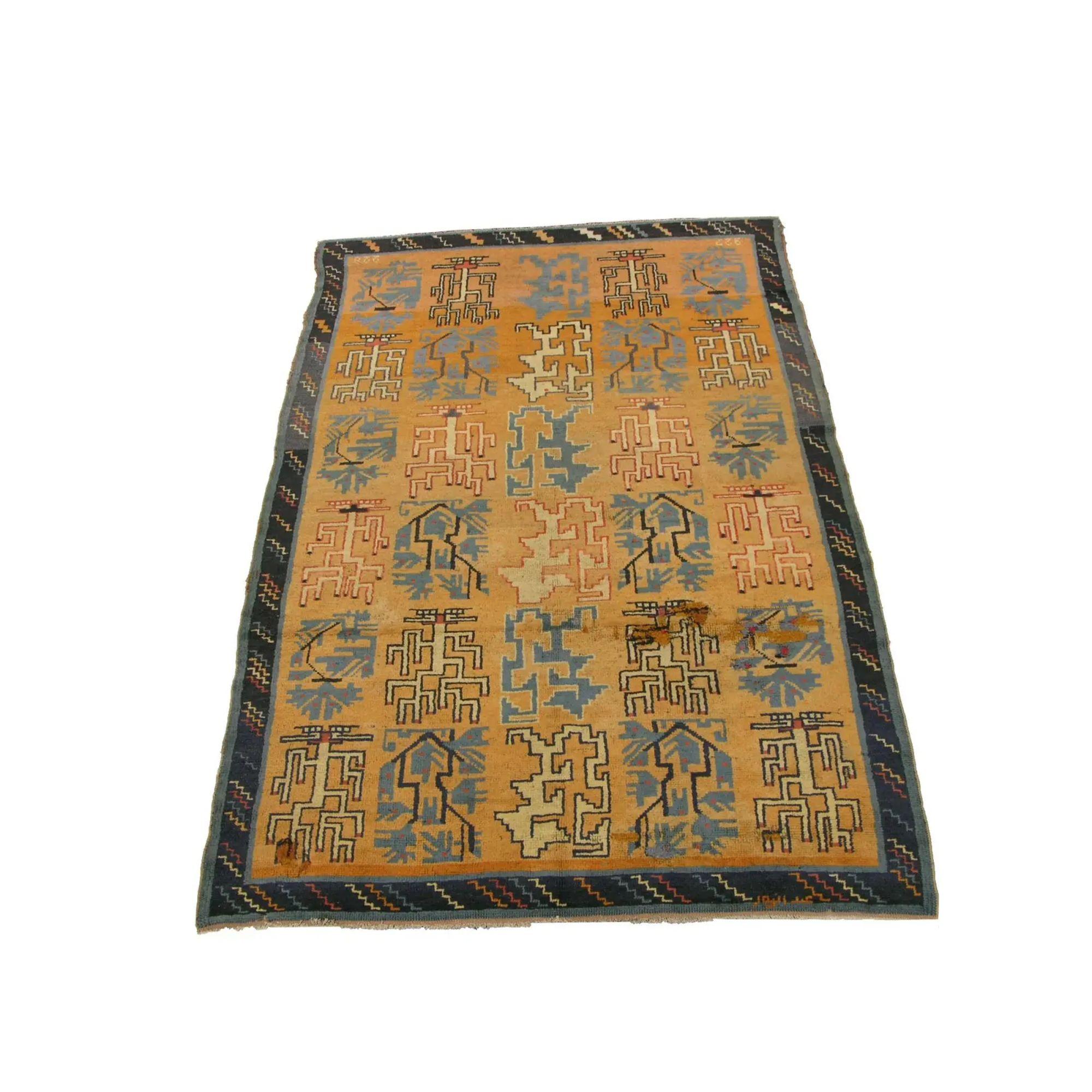 Antique Turkish Art Deco Rug 9'0'' X 5'6'' In Good Condition For Sale In Los Angeles, US