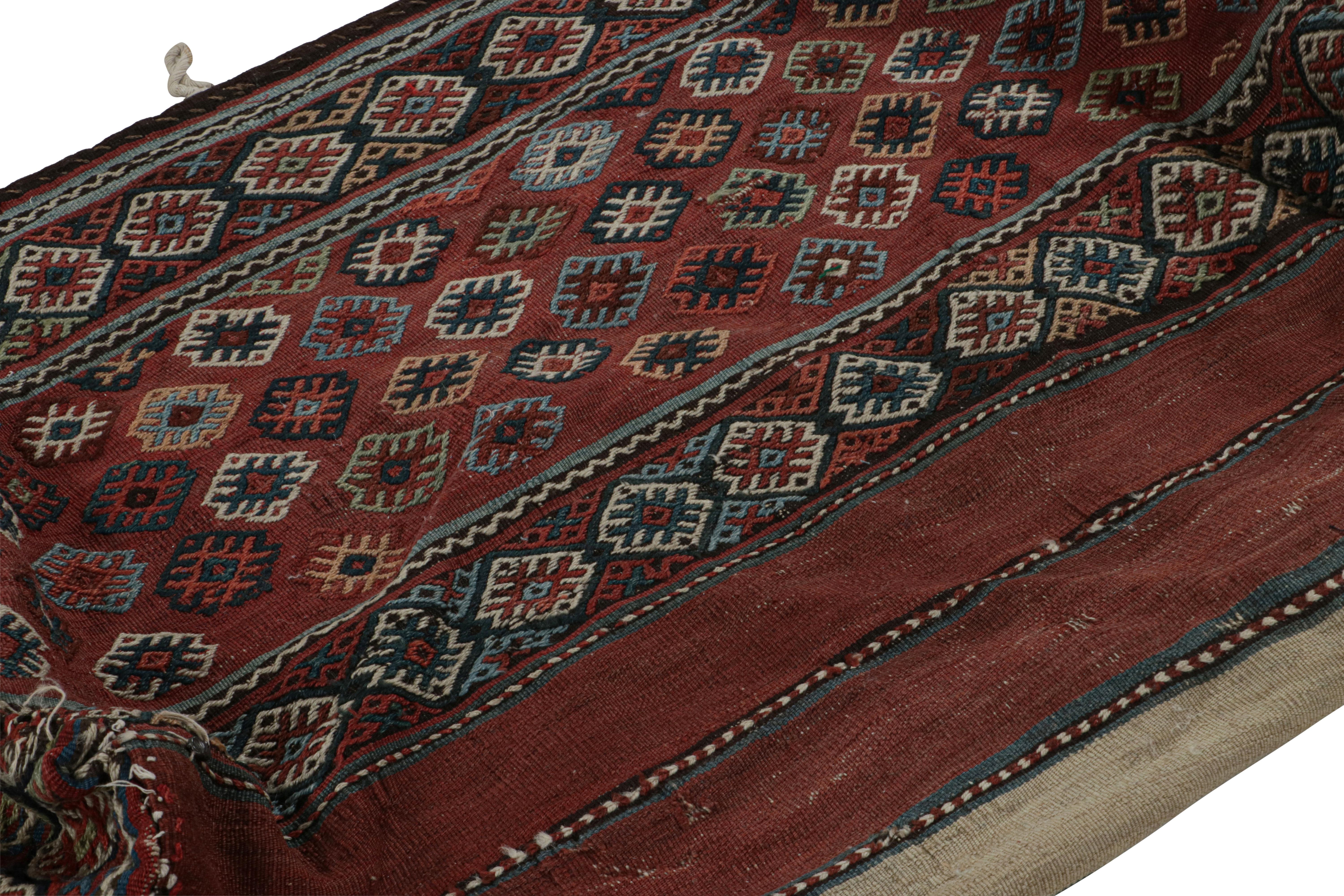 Hand-Knotted Antique Turkish Bag Kilim in Red with Geometric Patterns, from Rug & Kilim For Sale
