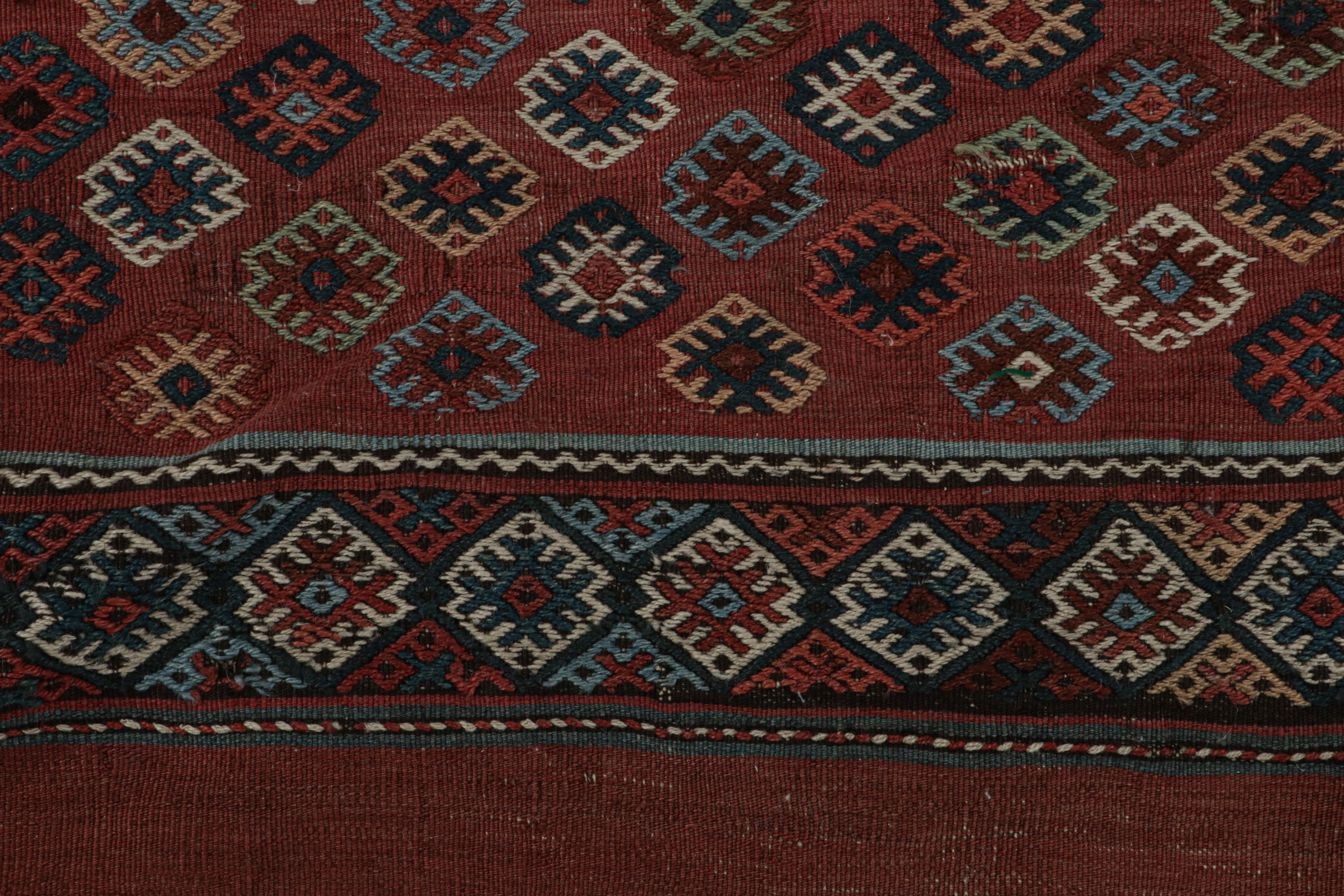Wool Antique Turkish Bag Kilim in Red with Geometric Patterns, from Rug & Kilim For Sale