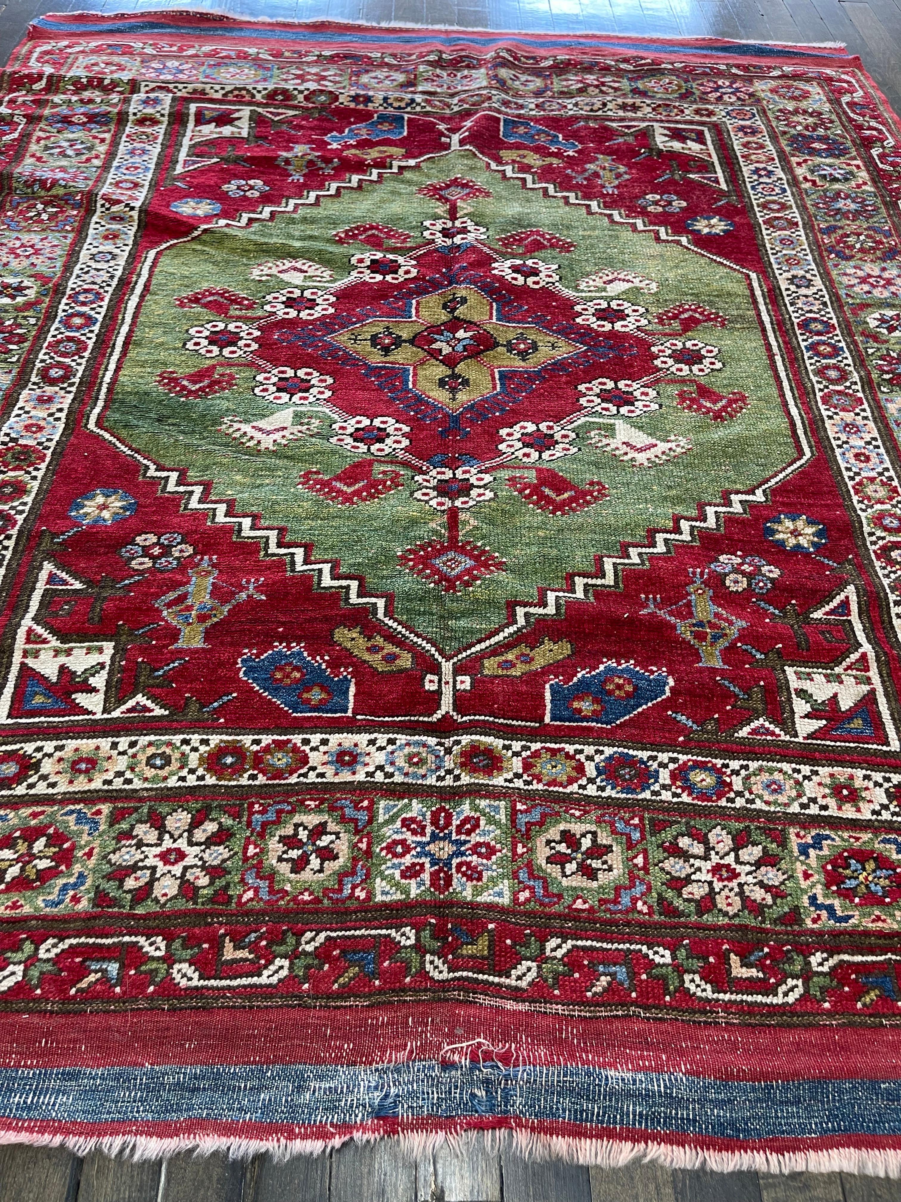 Unique in spanning both the continents of Europe and Asia, Turkey has a tradition of carpet-making for centuries and draws inspiration from Turkish culture but also its Eastern neighbors the Caucasus and Turkestan. This rare piece, perhaps a Bergama