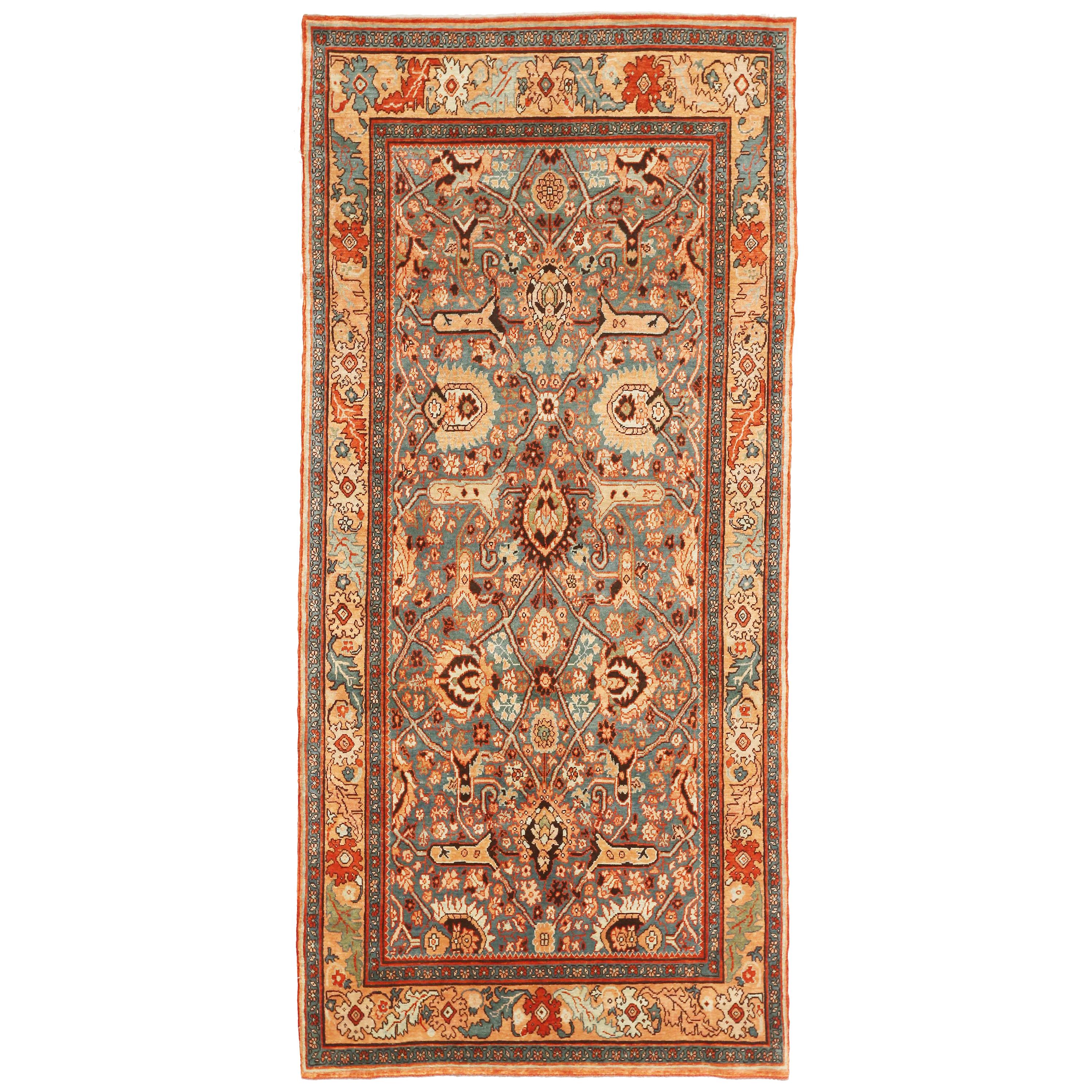  Antique Turkish Bijar Rug with Red & Black Allover Floral Motifs on Gray Field For Sale