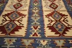 Antique Turkish Blue Kilim Rug, Tribal Geometric Wool Flatweave Rug 90 x 142 cm