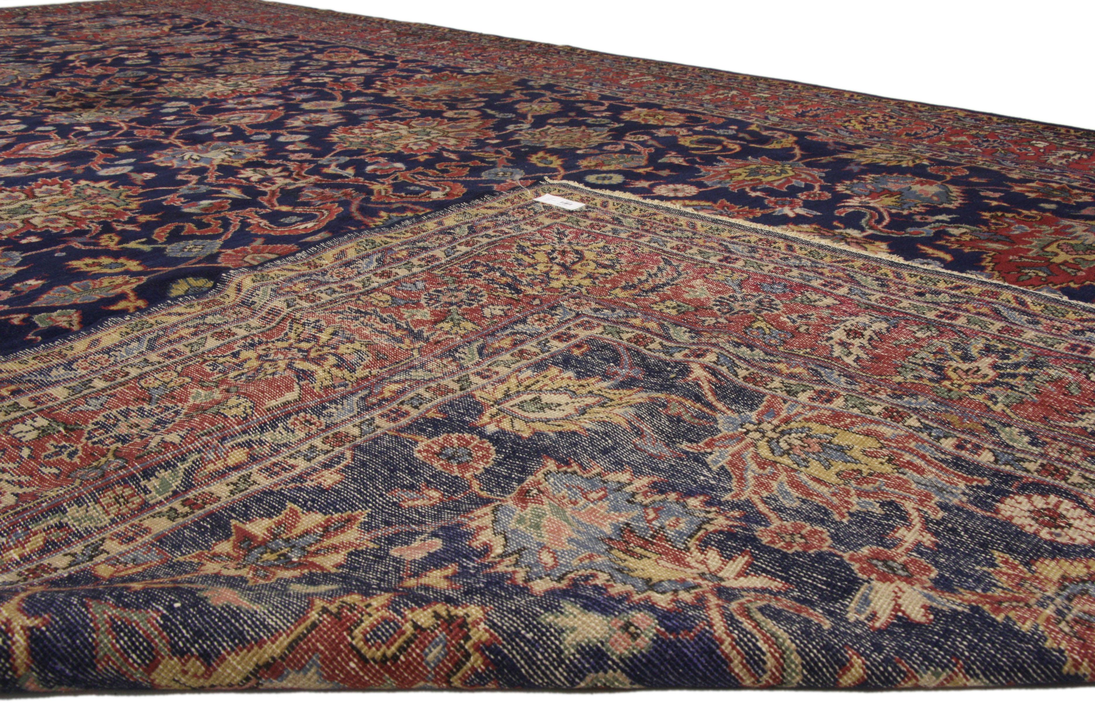 Hand-Knotted Antique Turkish Blue Sparta Gallery Rug with Old World French Chateau Style 