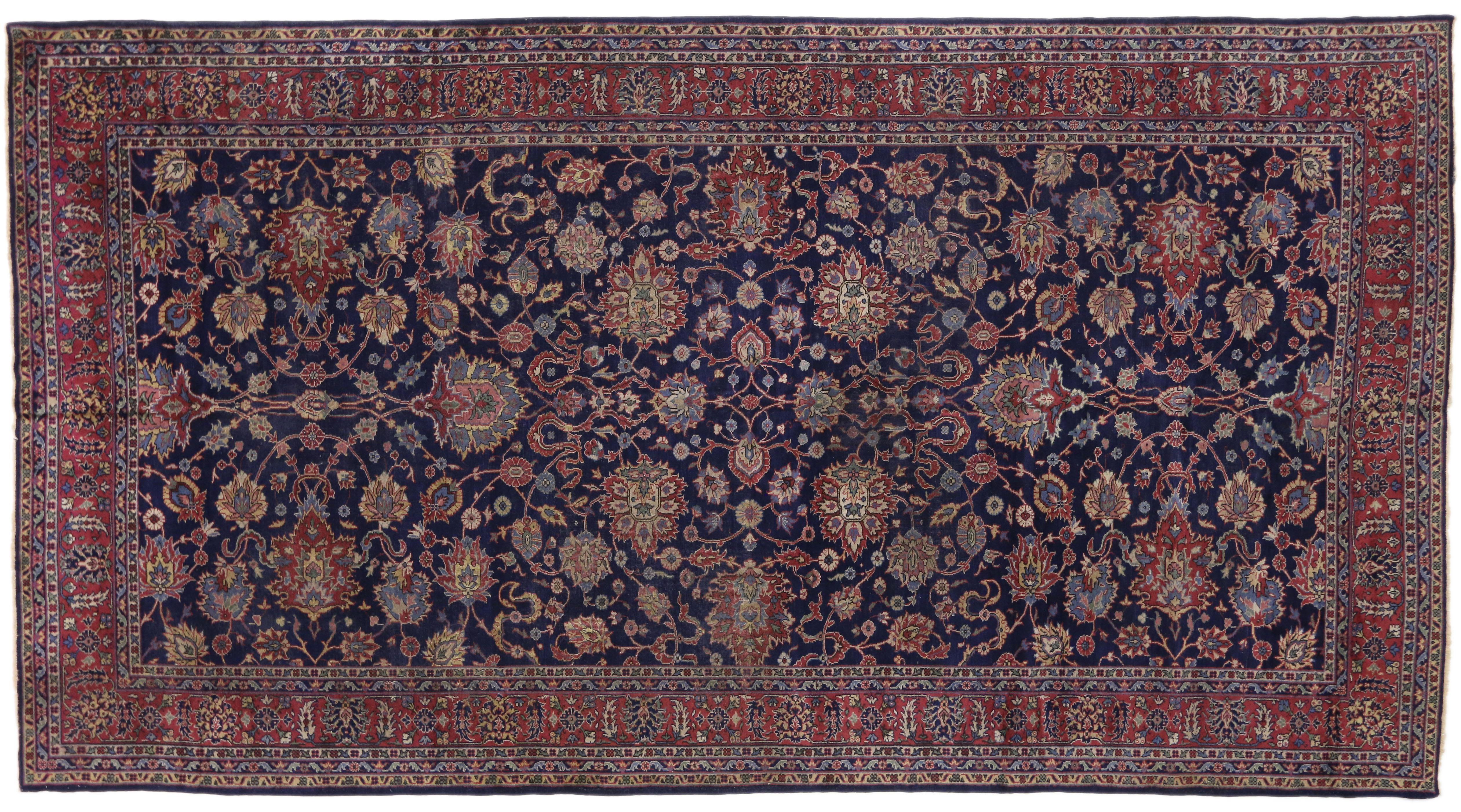 Antique Turkish Blue Sparta Gallery Rug with Old World French Chateau Style  In Good Condition In Dallas, TX