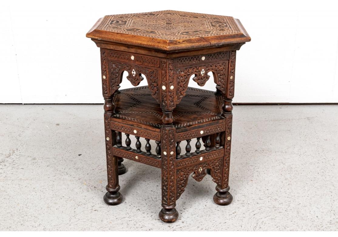 Moorish Antique Turkish Carved and Inlaid Side Table