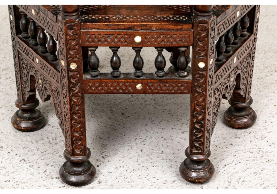 Antique Turkish Carved and Inlaid Side Table In Good Condition In Bridgeport, CT