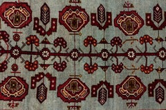 Antique Turkish Colorful Oushak Rug, Light Blue and Red Field
