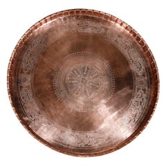 Antique Turkish Copper Tray with Arabic Calligraphy Writing