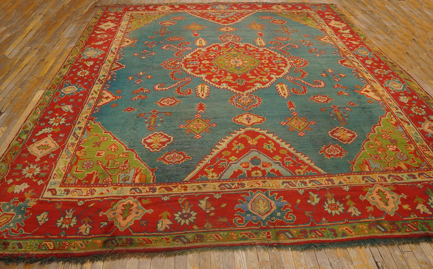 Hand-Knotted Late 19th Century Turkish Oushak Carpet ( 11' 2'' x 13' 1'' - 340 x 398 cm ) For Sale