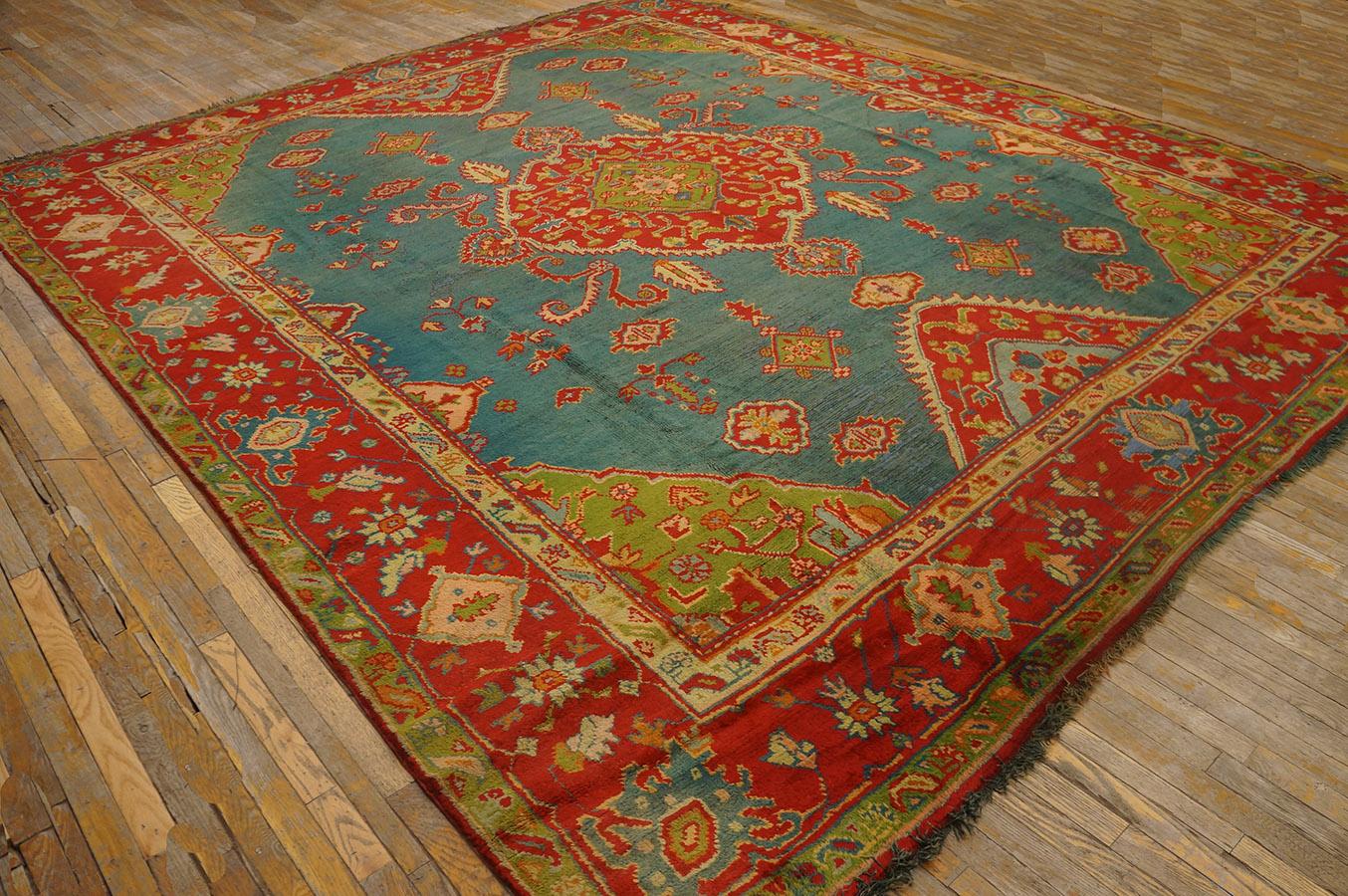 Late 19th Century Turkish Oushak Carpet ( 11' 2'' x 13' 1'' - 340 x 398 cm ) In Good Condition For Sale In New York, NY