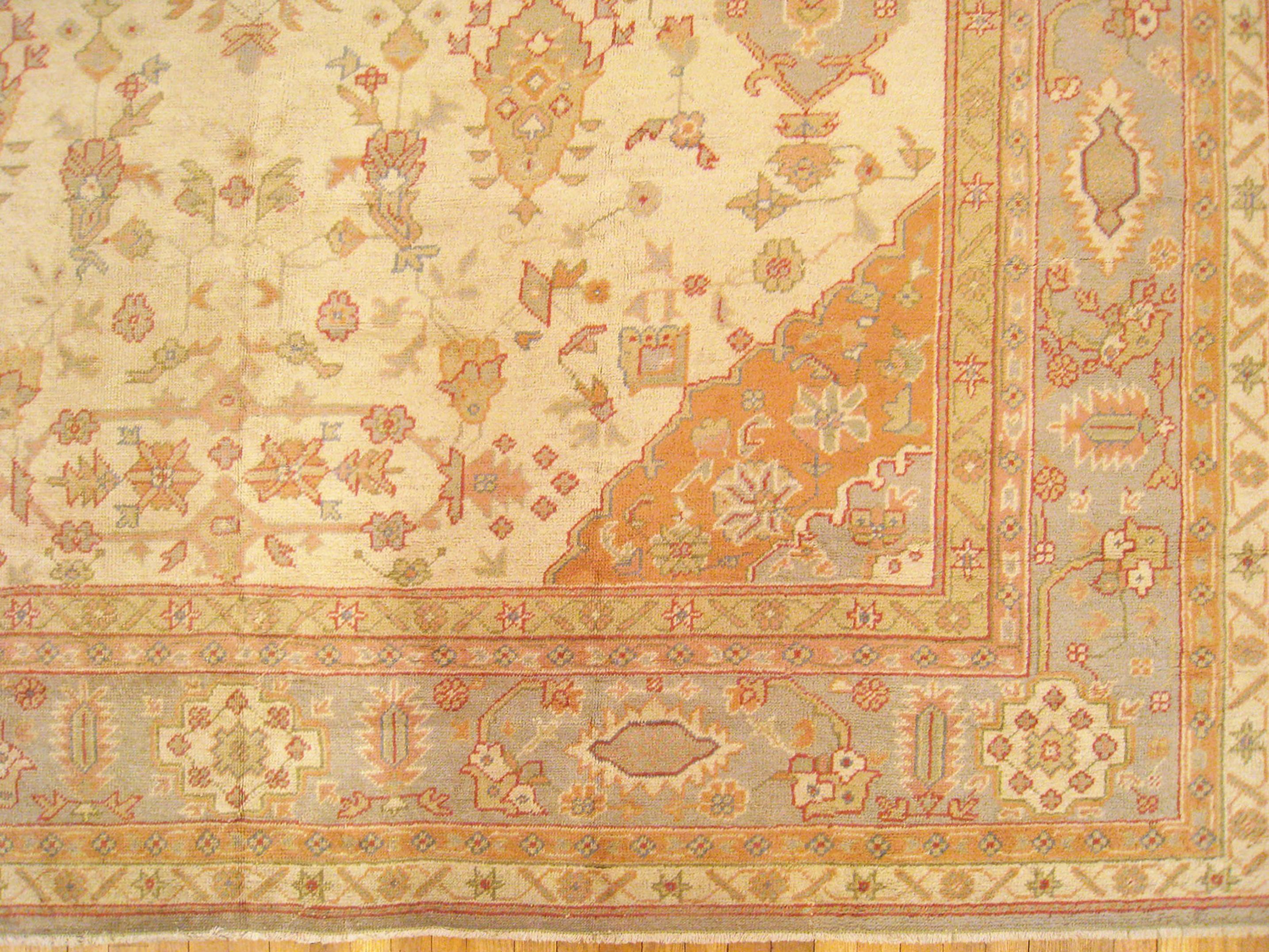 Early 20th Century Antique Turkish Decorative Oriental Oushak Rug in Room Size For Sale