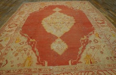 1880s Orange Medallion Antique Turkish Oushak Carpet 10' x 13' Knotted Wool Rug