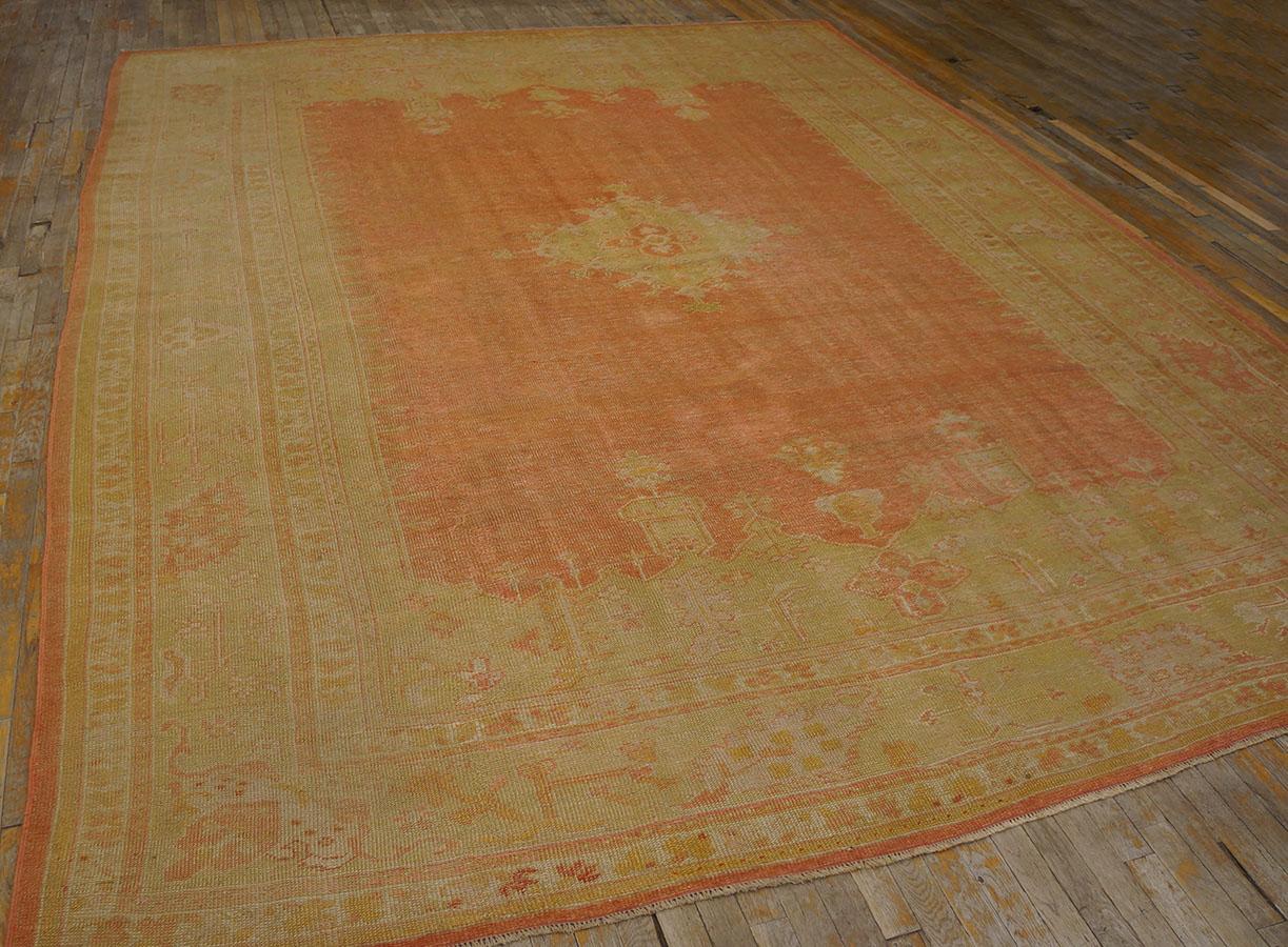 Hand-Knotted Late 19th Century Turkish Oushak Carpet ( 9' 9''x 12' 6'' - 297 x 381 cm )  For Sale