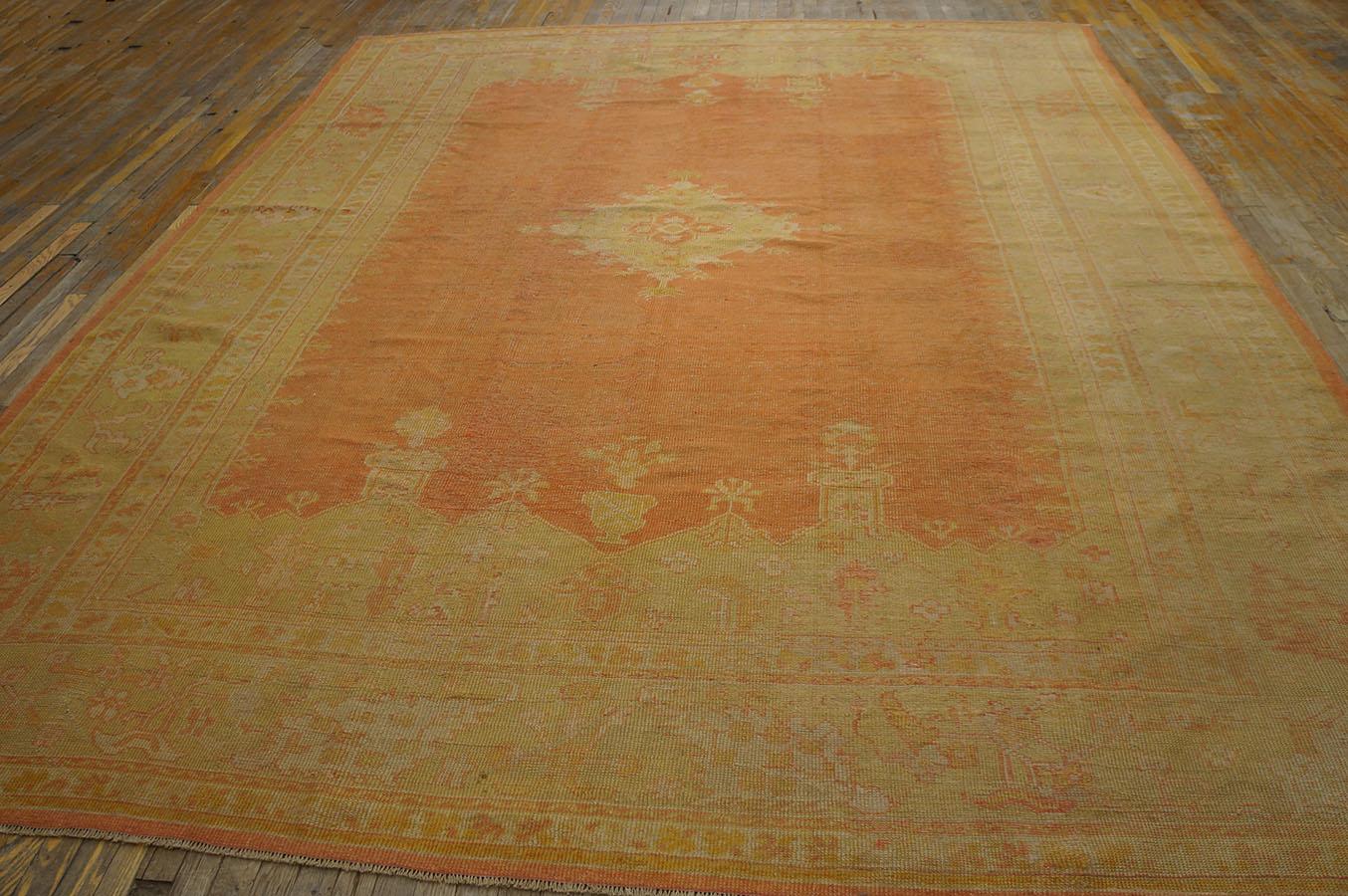 Late 19th Century Turkish Oushak Carpet ( 9' 9''x 12' 6'' - 297 x 381 cm )  For Sale 1