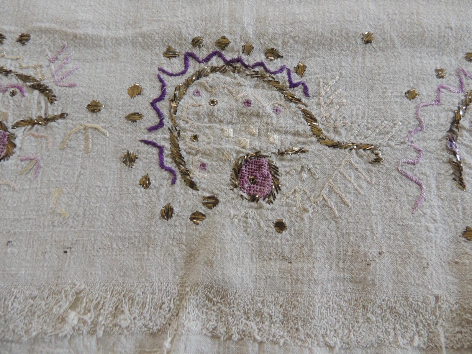 Moorish Antique Turkish Embroidered Purple and Gold Textile For Sale