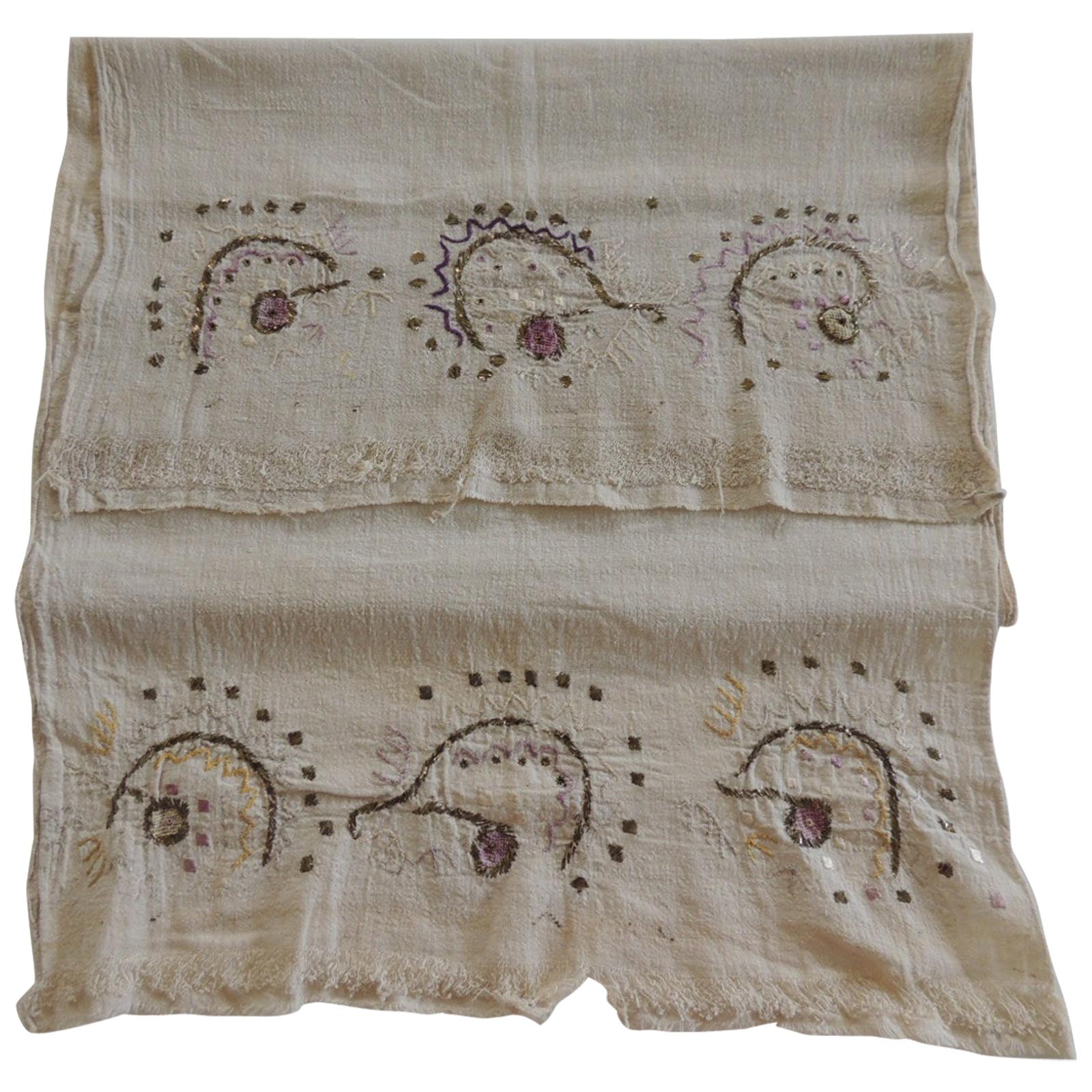 Antique Turkish Embroidered Purple and Gold Textile For Sale