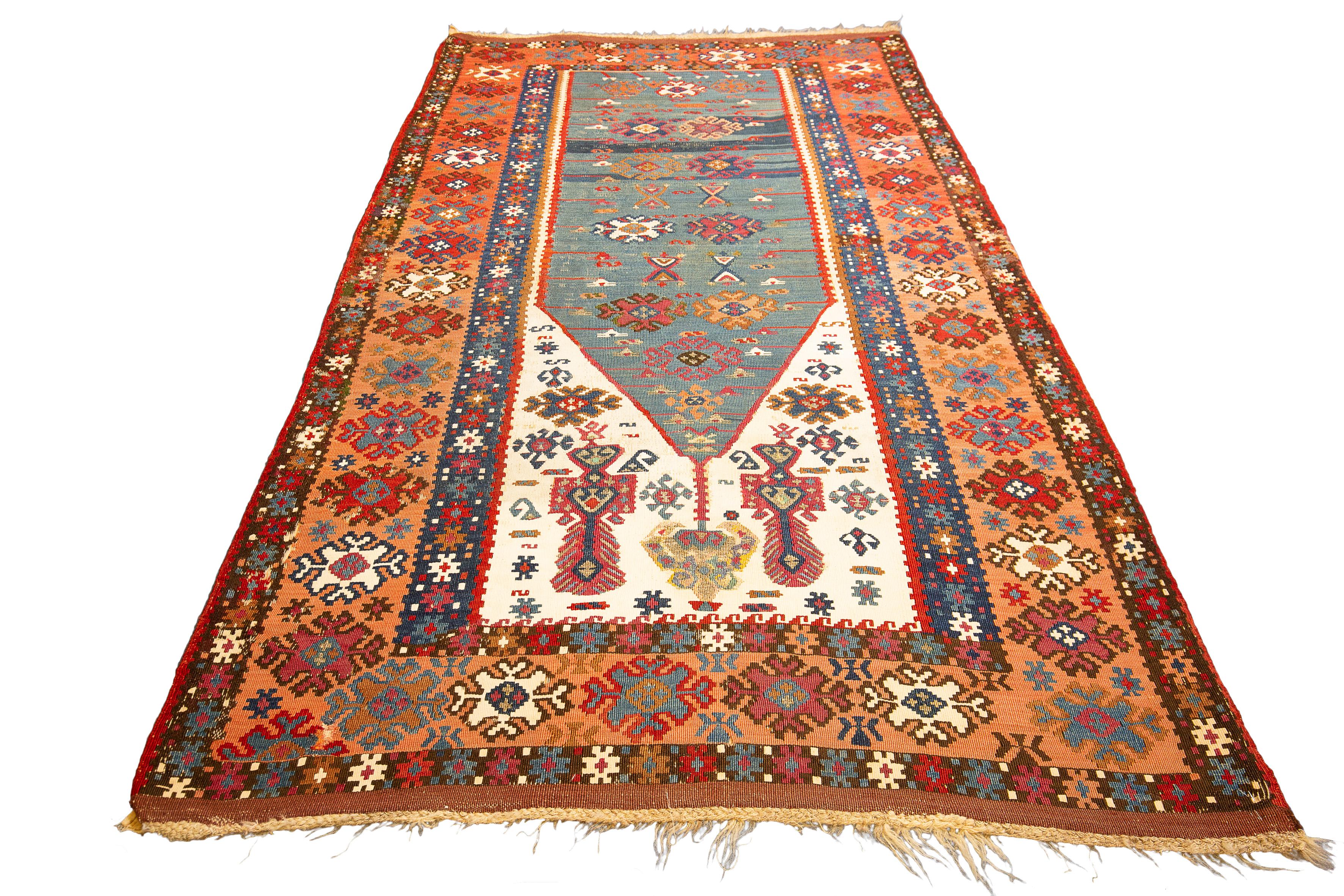 Antiker türkischer Erzurum-Kilim Sage Green (Handgeknüpft) im Angebot