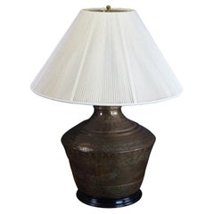 Antique Turkish Floral Bird Etched Dovetailed Brass Vase Urn Table Lamp 26"