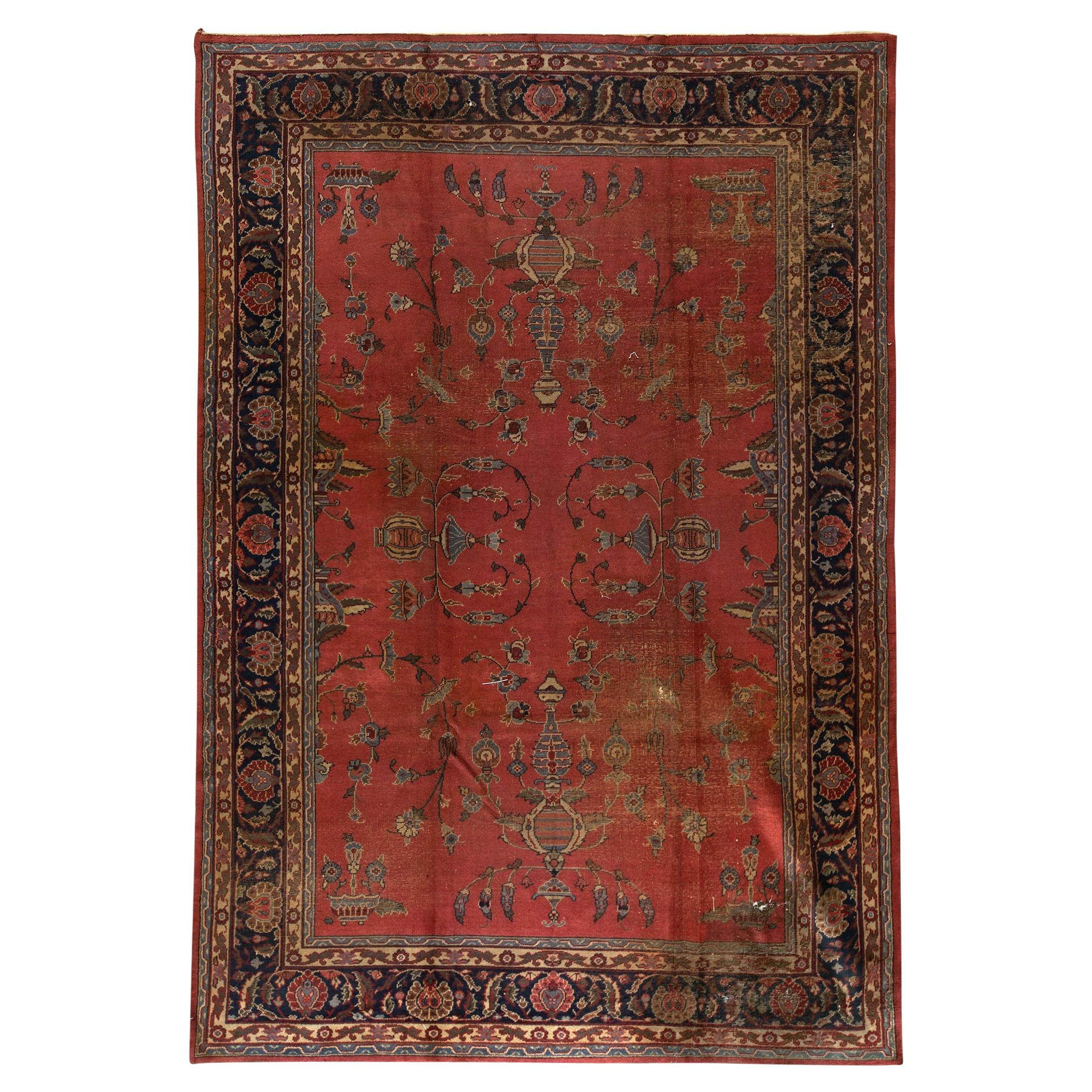 Traditional Handwoven Luxury Antique Turkish Red Rug