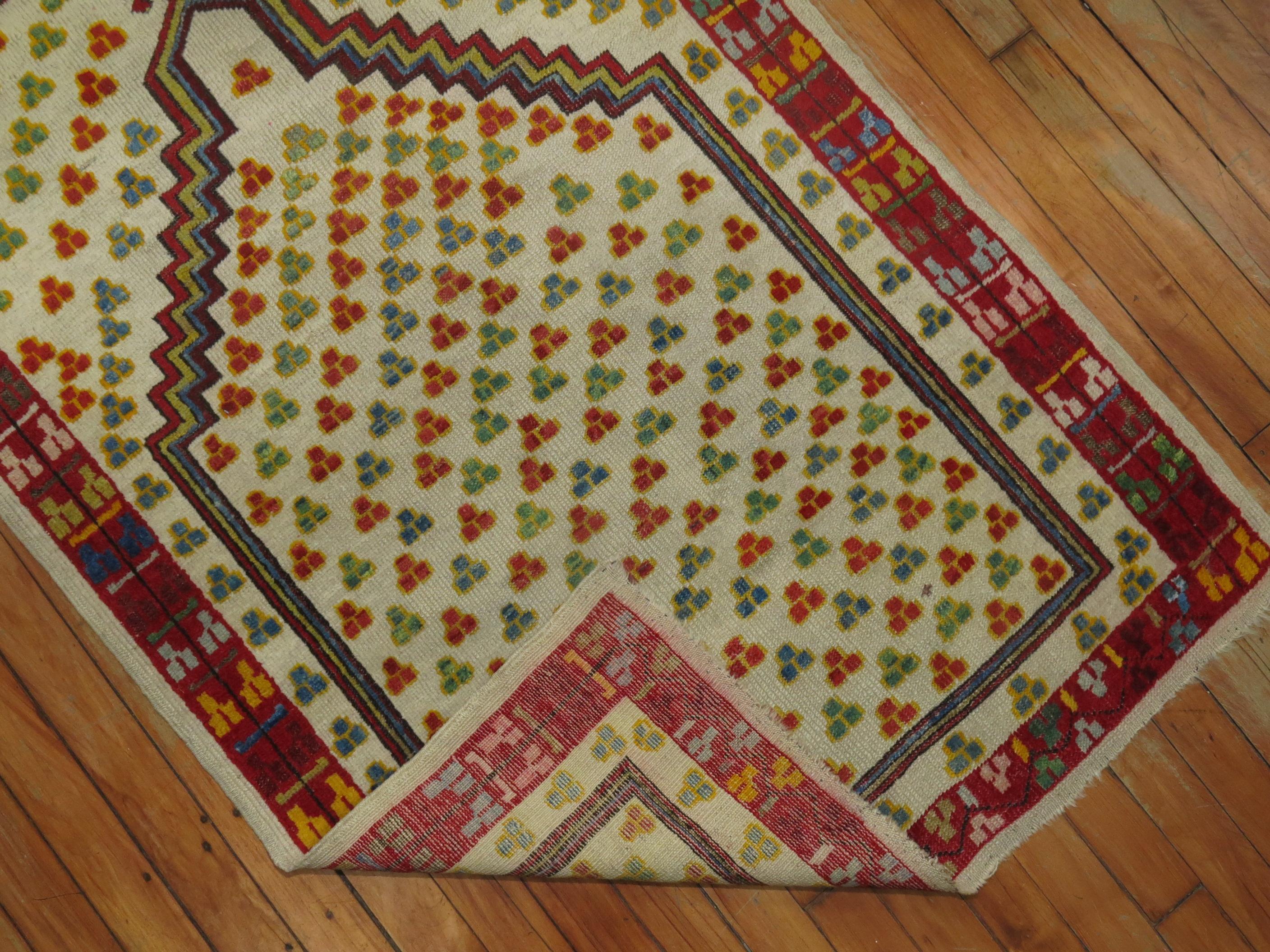 Early 20th century Turkish ghiordes prayer rug. Very colorful and petite.