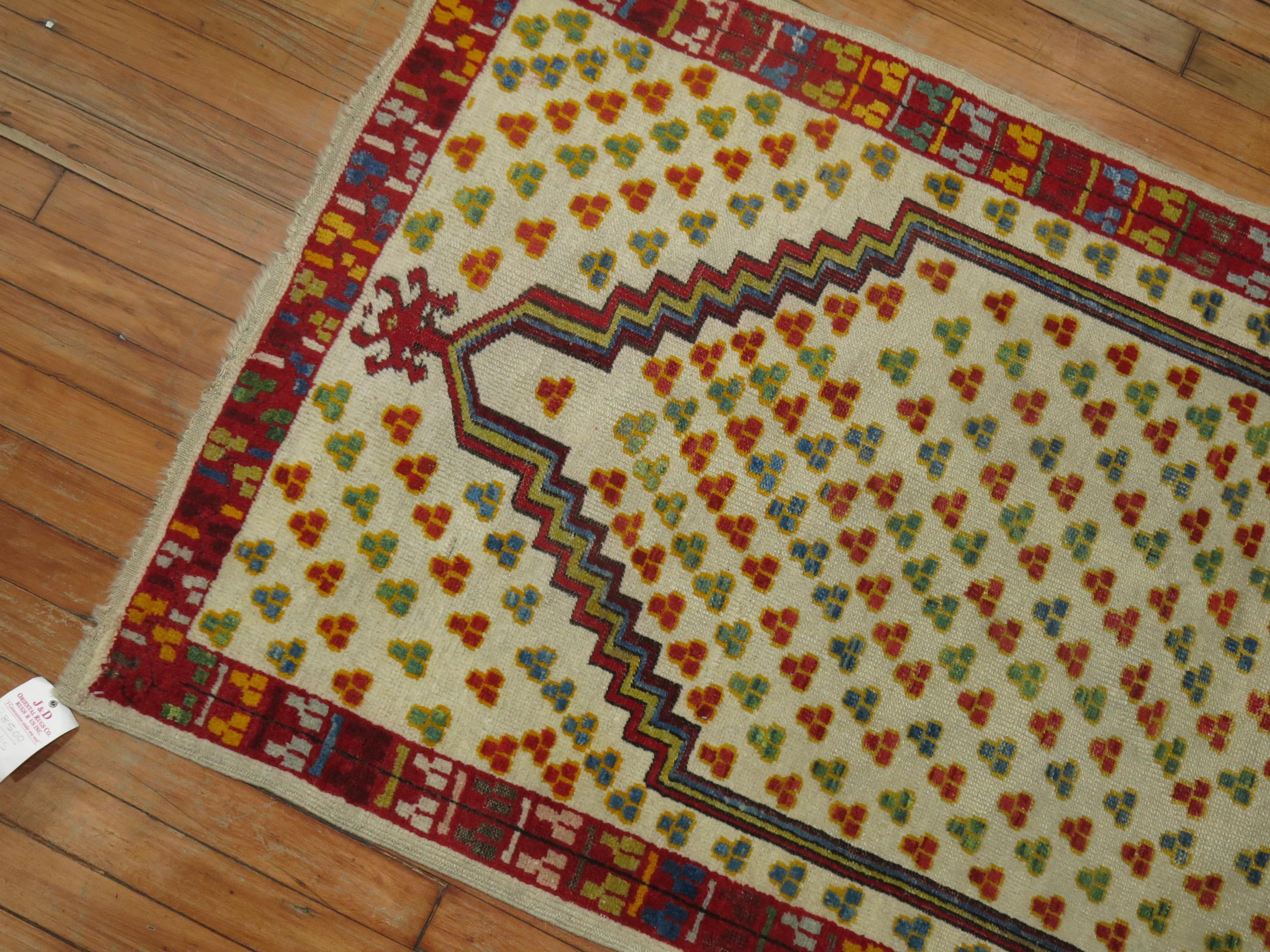 Futurist Antique Turkish Ghiordes Prayer Rug For Sale