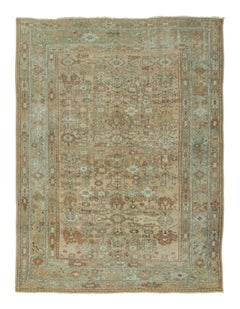 Antique Turkish Ghiordes Rug in Beige & Celadon Floral Field - Rug & Kilim