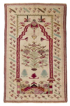 Antique Turkish Ghiordes Rug with Tree of Life & Bold Pictorials - Rug & Kilim