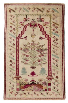 Antique Turkish Ghiordes Rug with Tree of Life & Bold Pictorials - Rug & Kilim