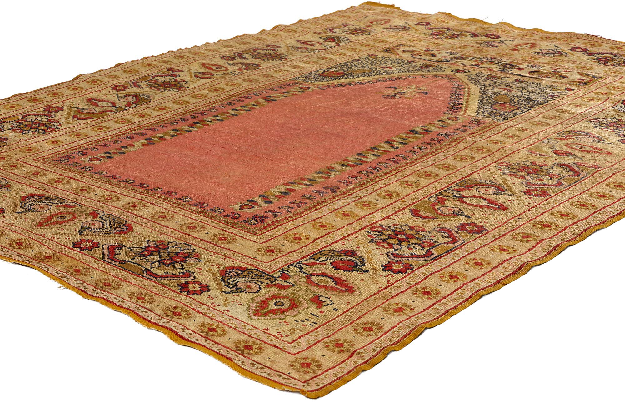 Antique Turkish Ghiordes Silk Prayer Rug, Timeless Allure Meets Tonal Elegance In Good Condition For Sale In Dallas, TX