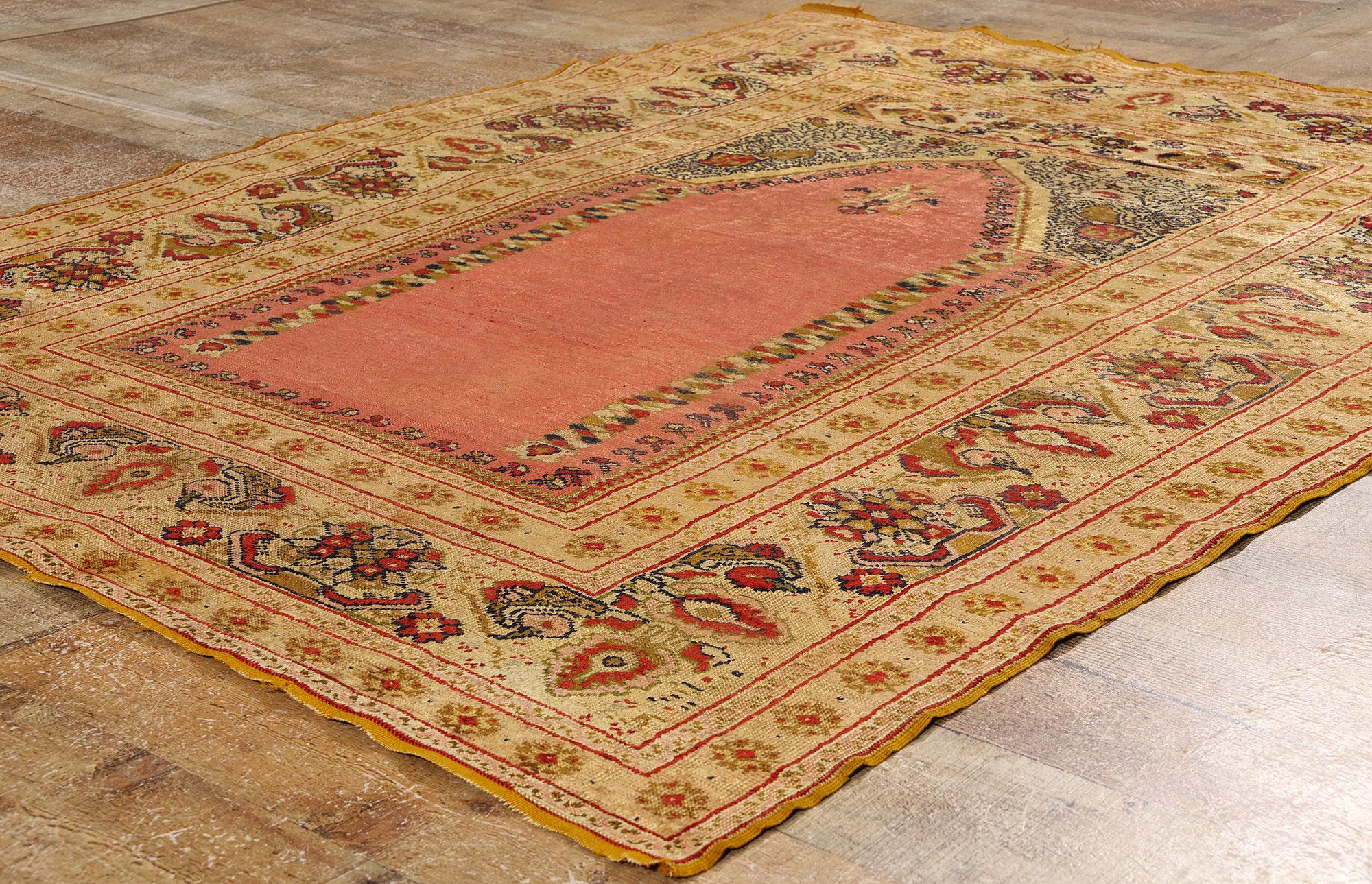 20th Century Antique Turkish Ghiordes Silk Prayer Rug, Timeless Allure Meets Tonal Elegance For Sale