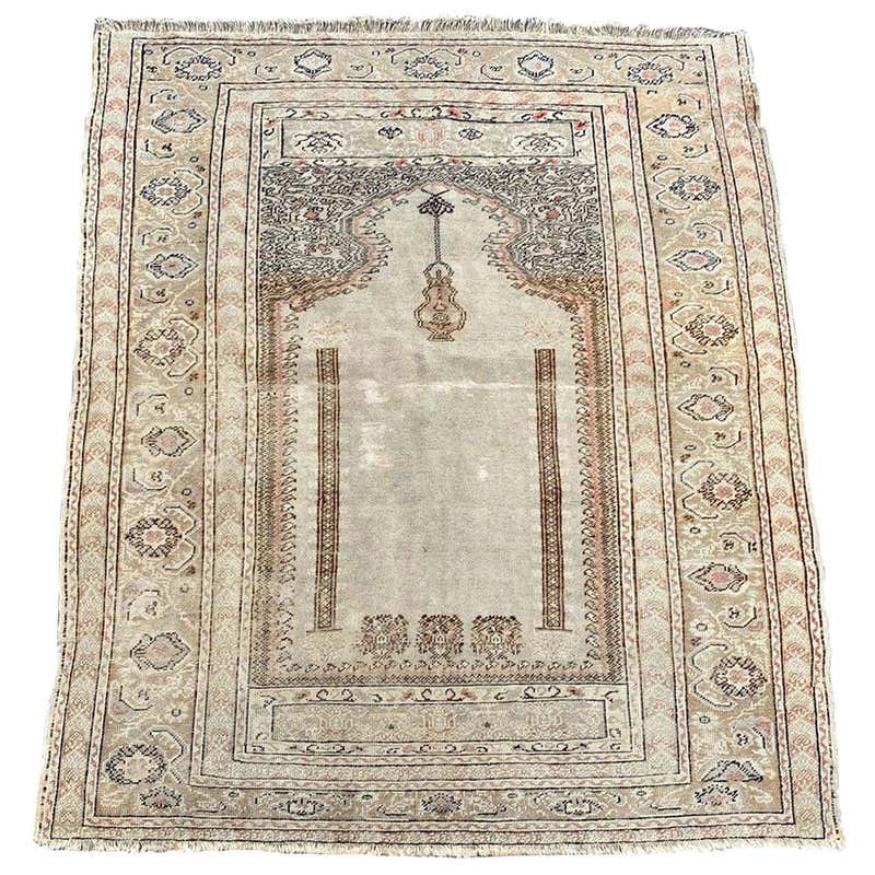 Colorful Antique Turkish Oushak Prayer Rug For Sale at 1stDibs