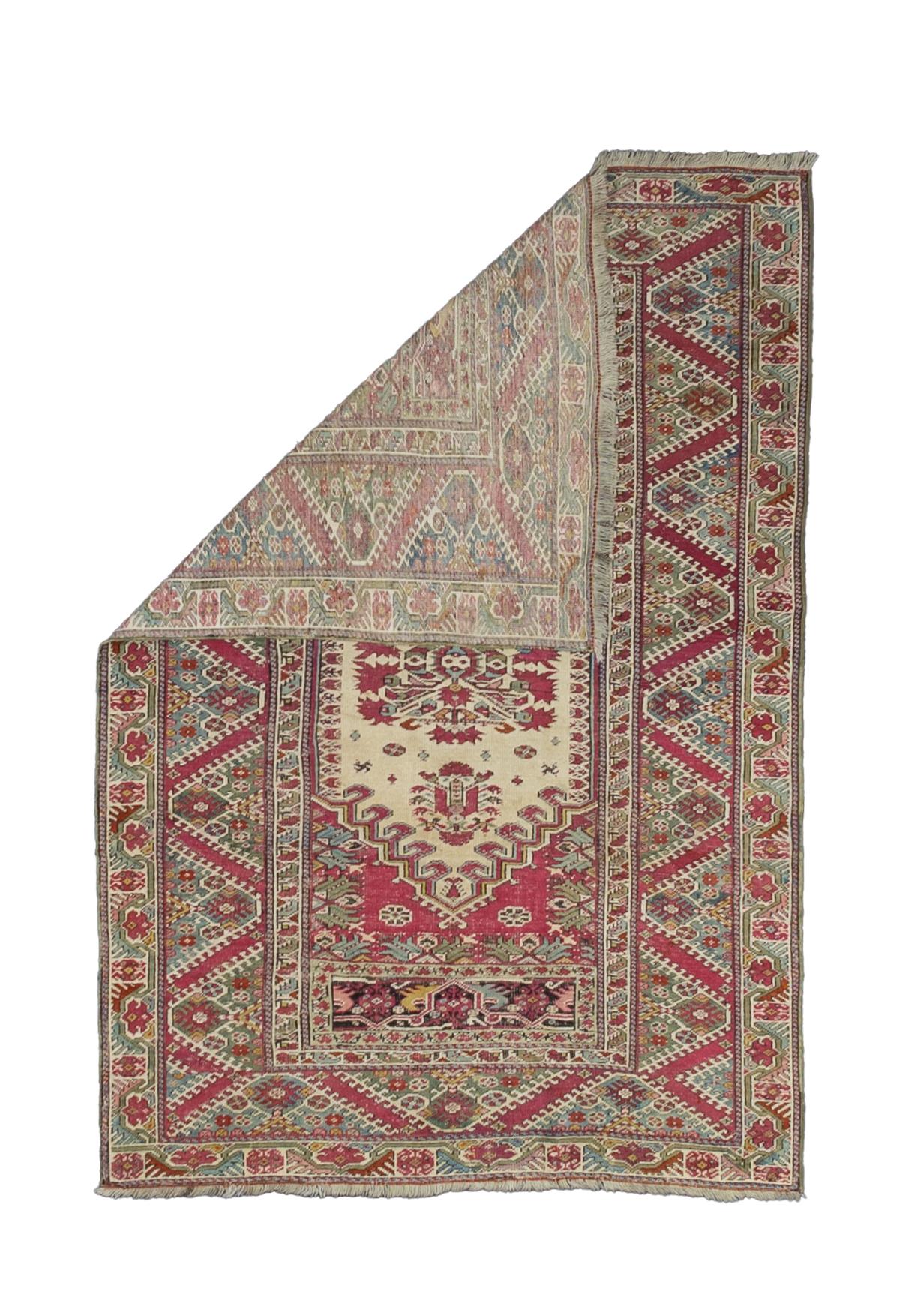 Antique Turkish Giordes Wool Rug 4'1