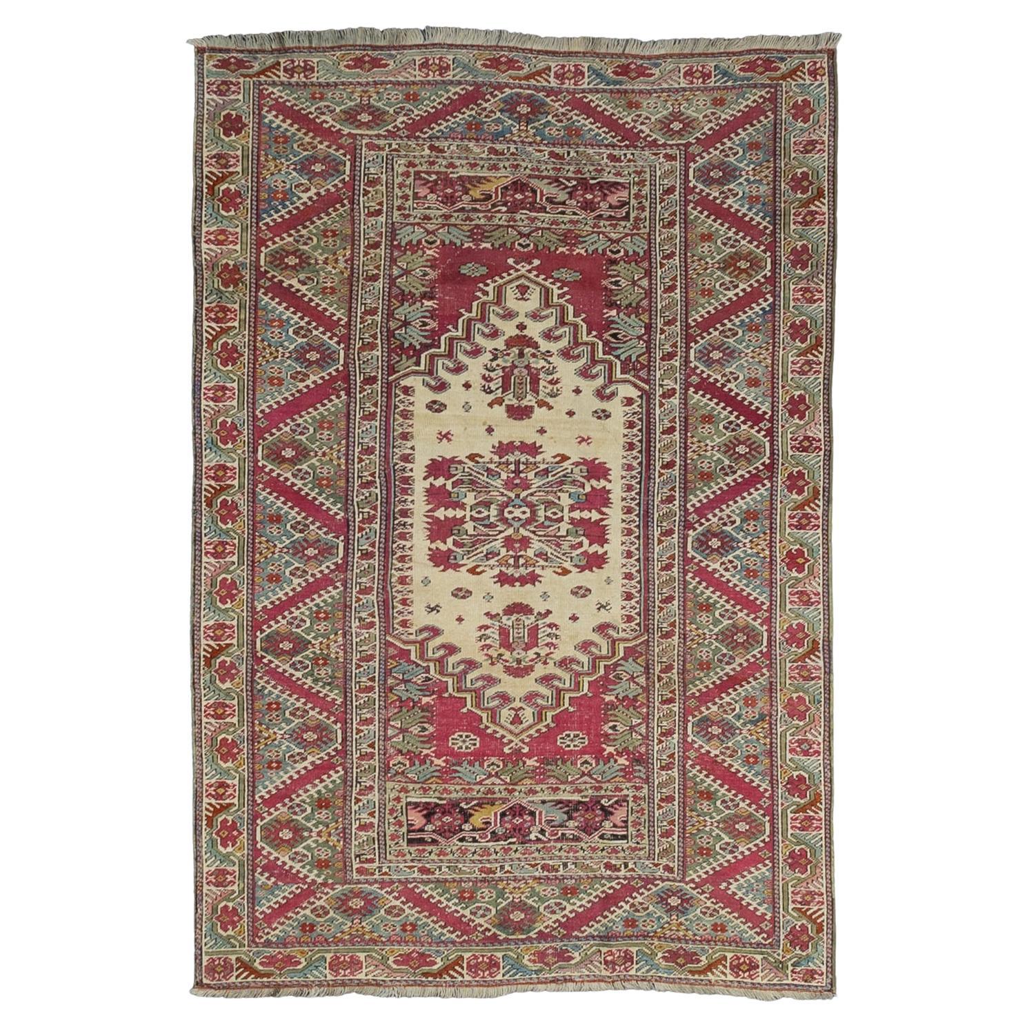 Antique Turkish Giordes Wool Rug 4'1" x 6’0"