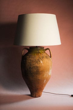 Antique Turkish Glazed Two-Handled Olive Jar Lamp