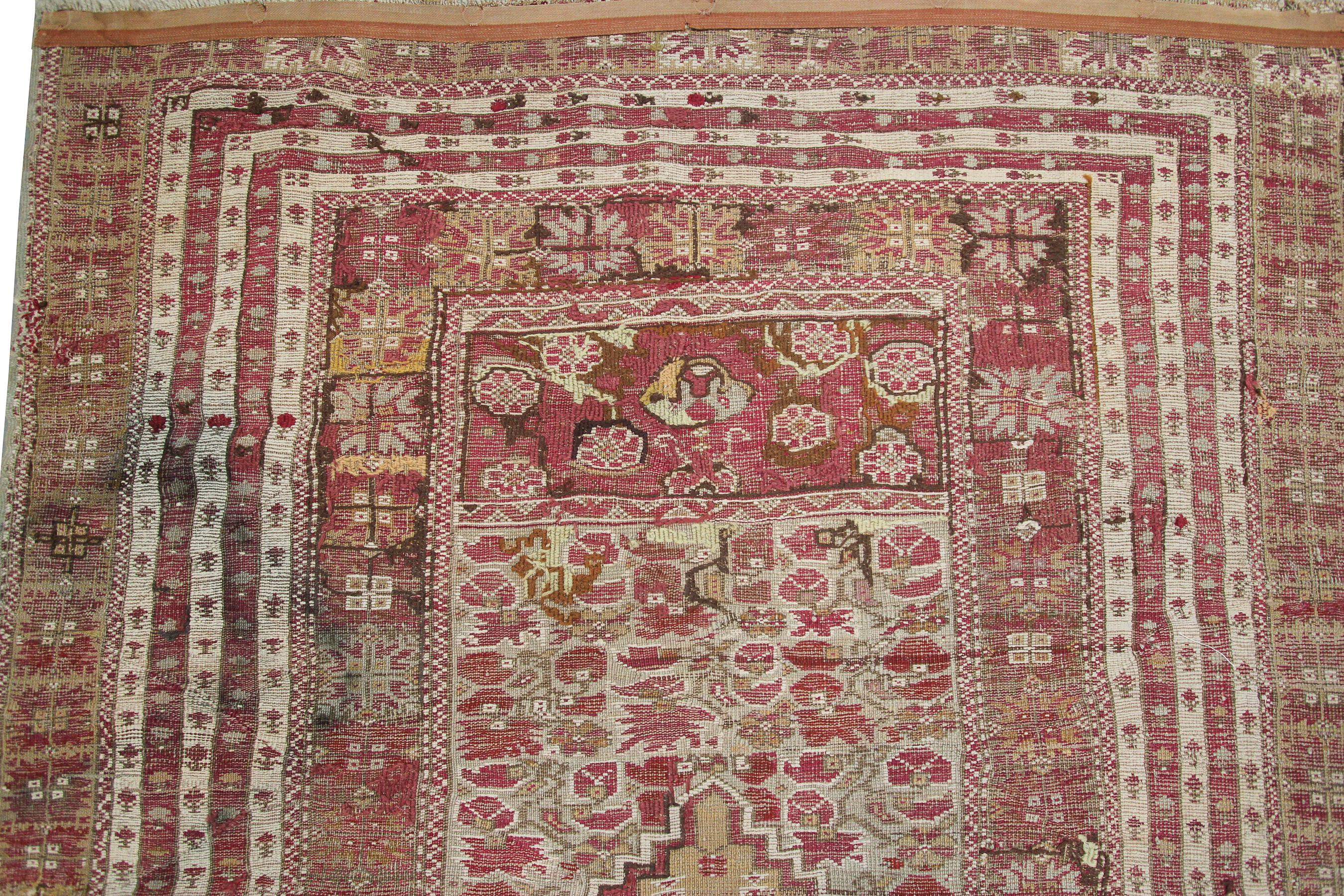 Mid-19th Century Antique Turkish Gordis Rug Collectors Rug Wool Foundation For Sale