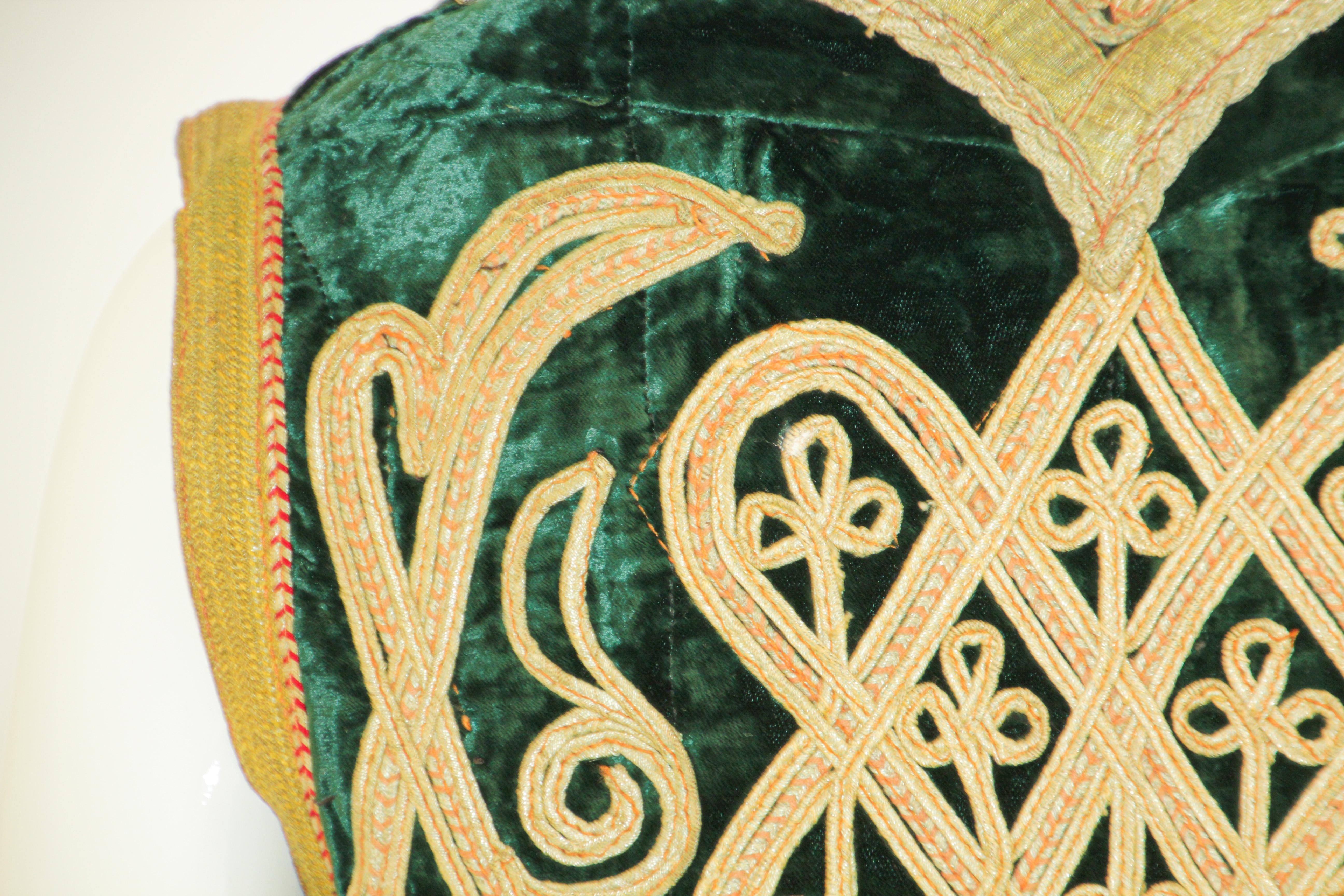 Antique Turkish Green and Gold Thread Embroidered Vest For Sale 7