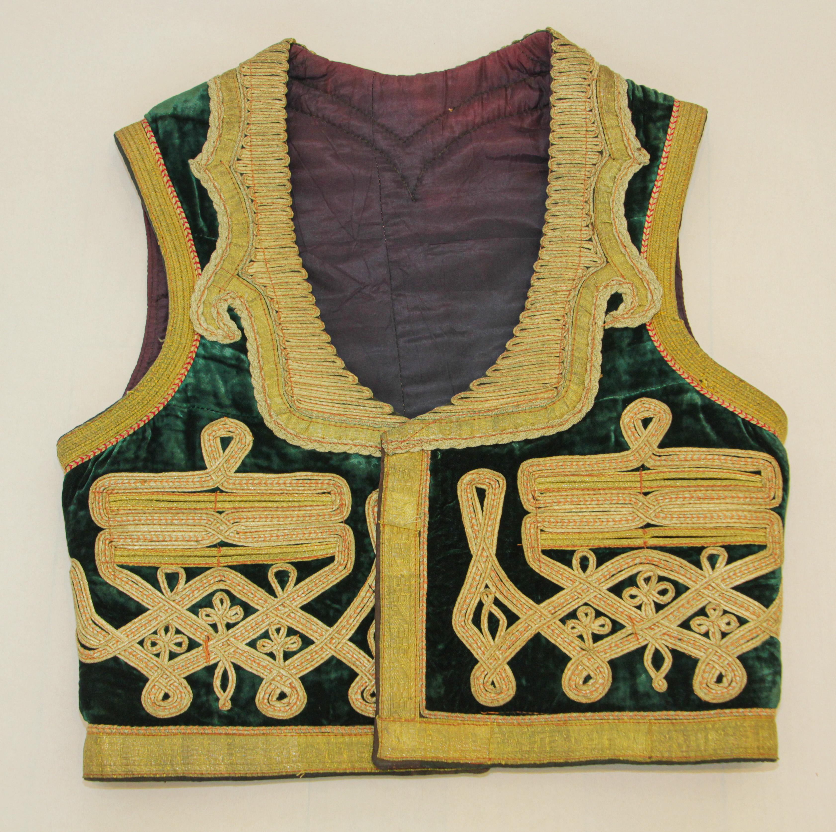 Antique Turkish Green and Gold Thread Embroidered Vest For Sale 11