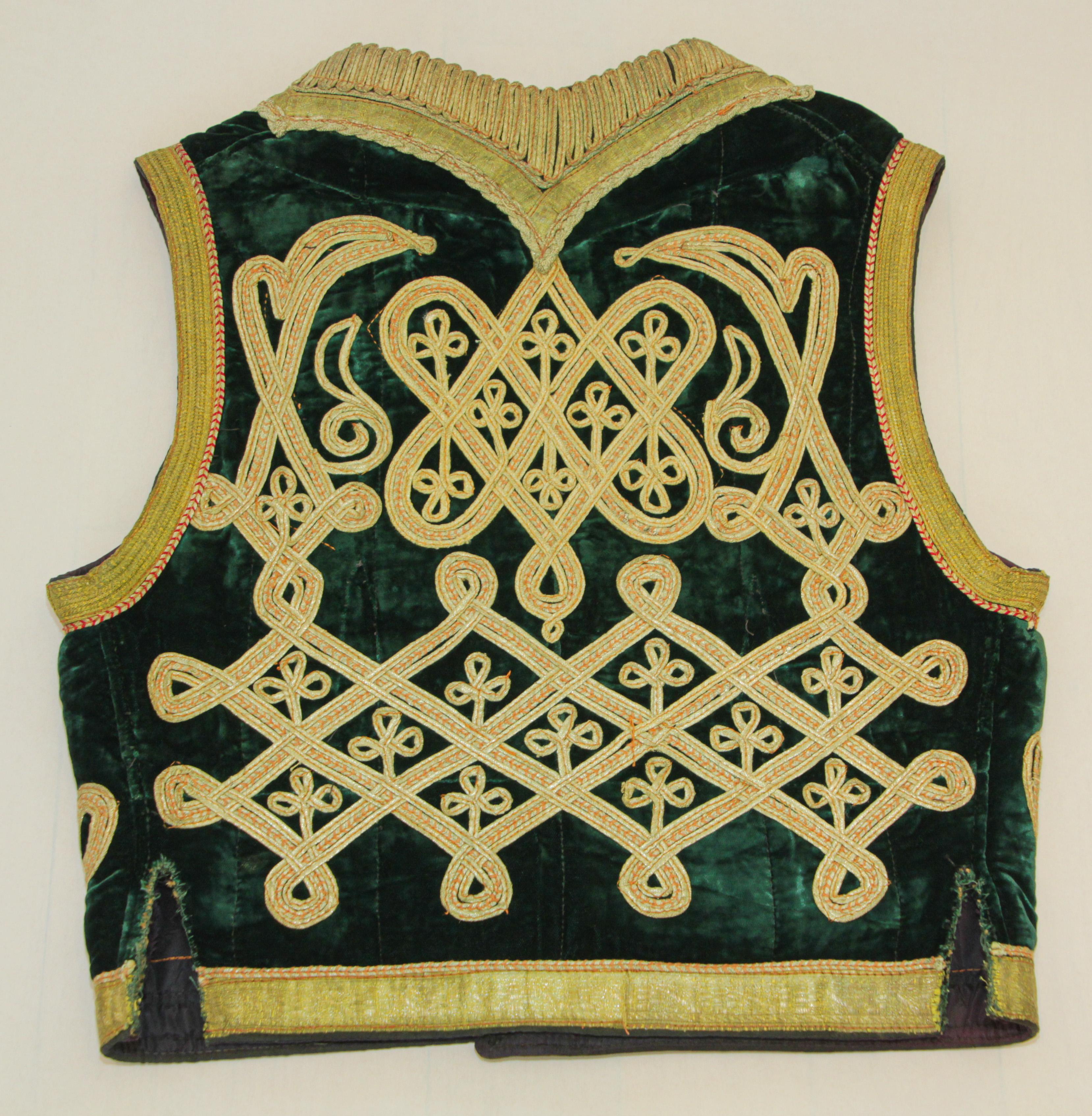 Antique Turkish Green and Gold Thread Embroidered Vest For Sale 12