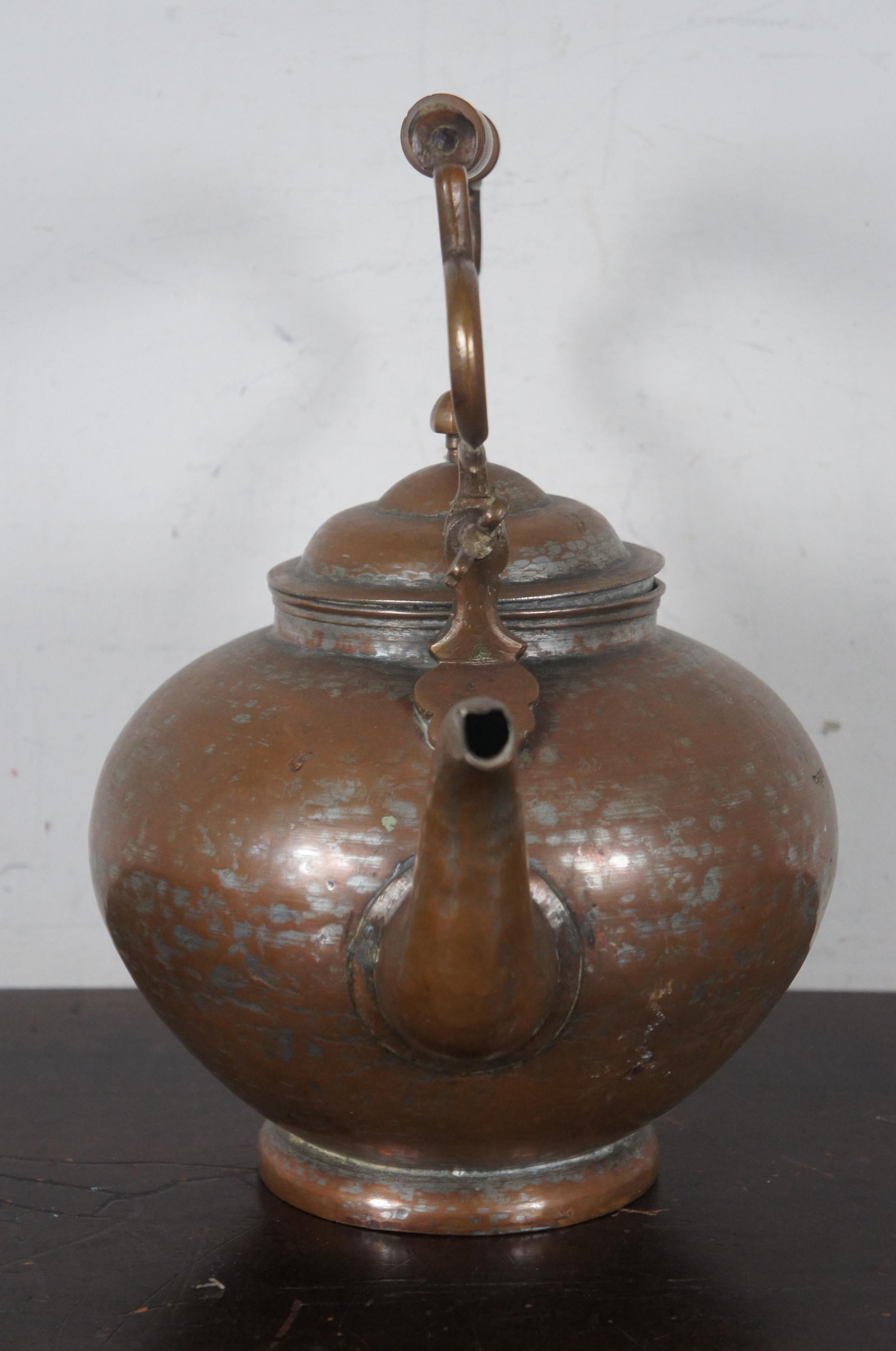 Antique Turkish Hammered Copper Gooseneck Tea Kettle Coffee Pot 2
