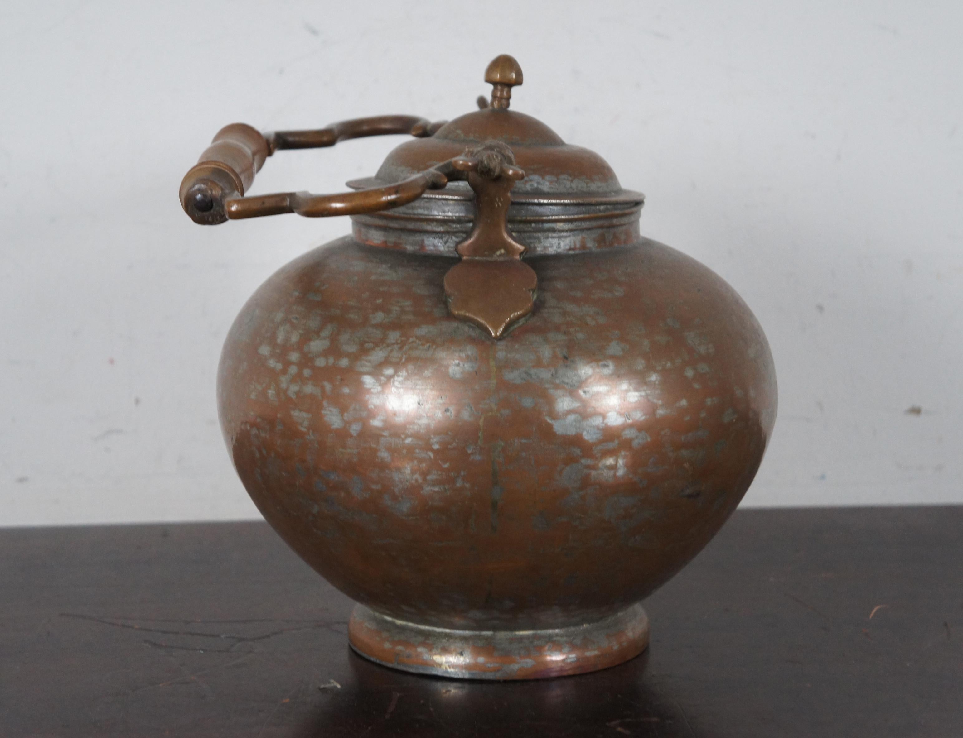 Antique Turkish Hammered Copper Gooseneck Tea Kettle Coffee Pot 1