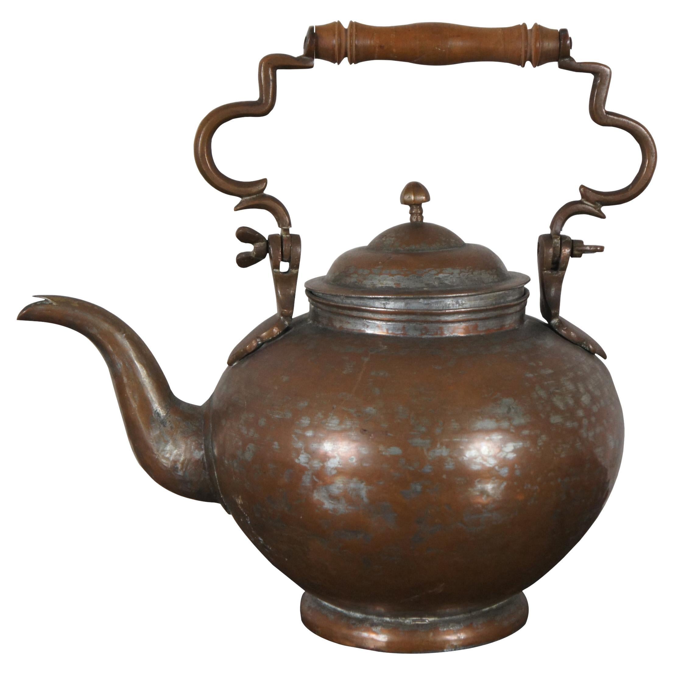Antique Turkish Hammered Copper Gooseneck Tea Kettle Coffee Pot