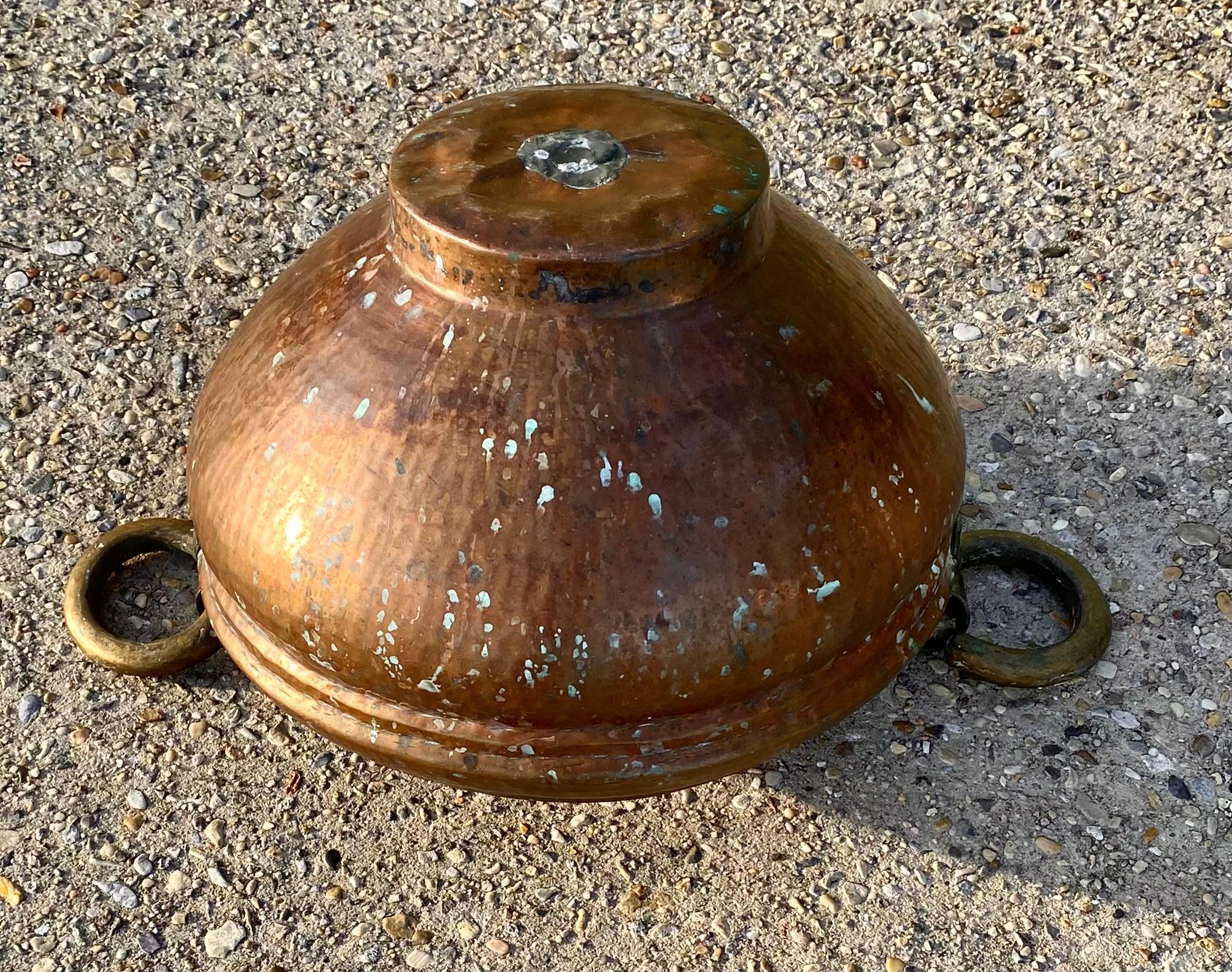 Antique Turkish Hand Hammered Copper and Iron Water Pot For Sale 4