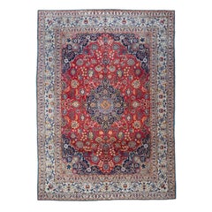 Antique Turkish Hand-Knotted Kashan Wool Area Rug 9x12 Red