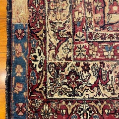 Antique Turkish Hand-Knotted Kerman Wool Area Rug 7x12 Ivory